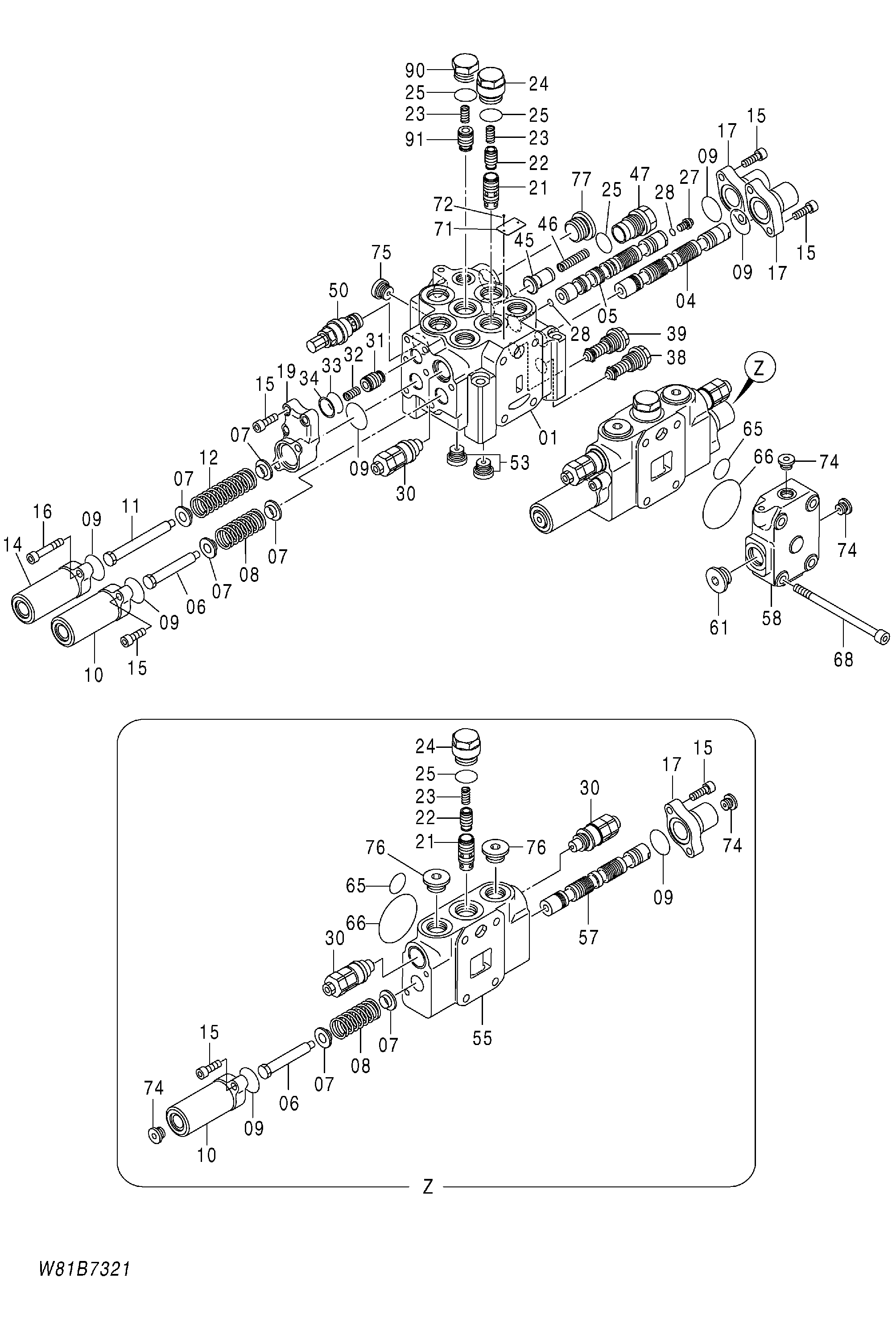 Схема Клапан основной [6CE, H3E, HCE, HEE] (3SP) HITACHI ZW150