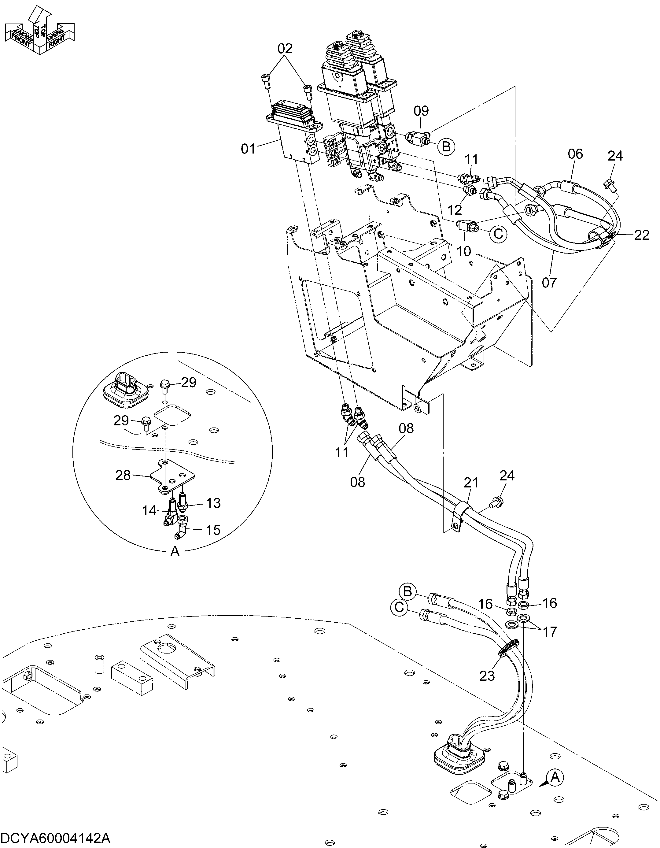 Схема Пилотные гидролинии (палец рычаг)(3-золотник)(3PL)(IN) HITACHI ZW250-5B
