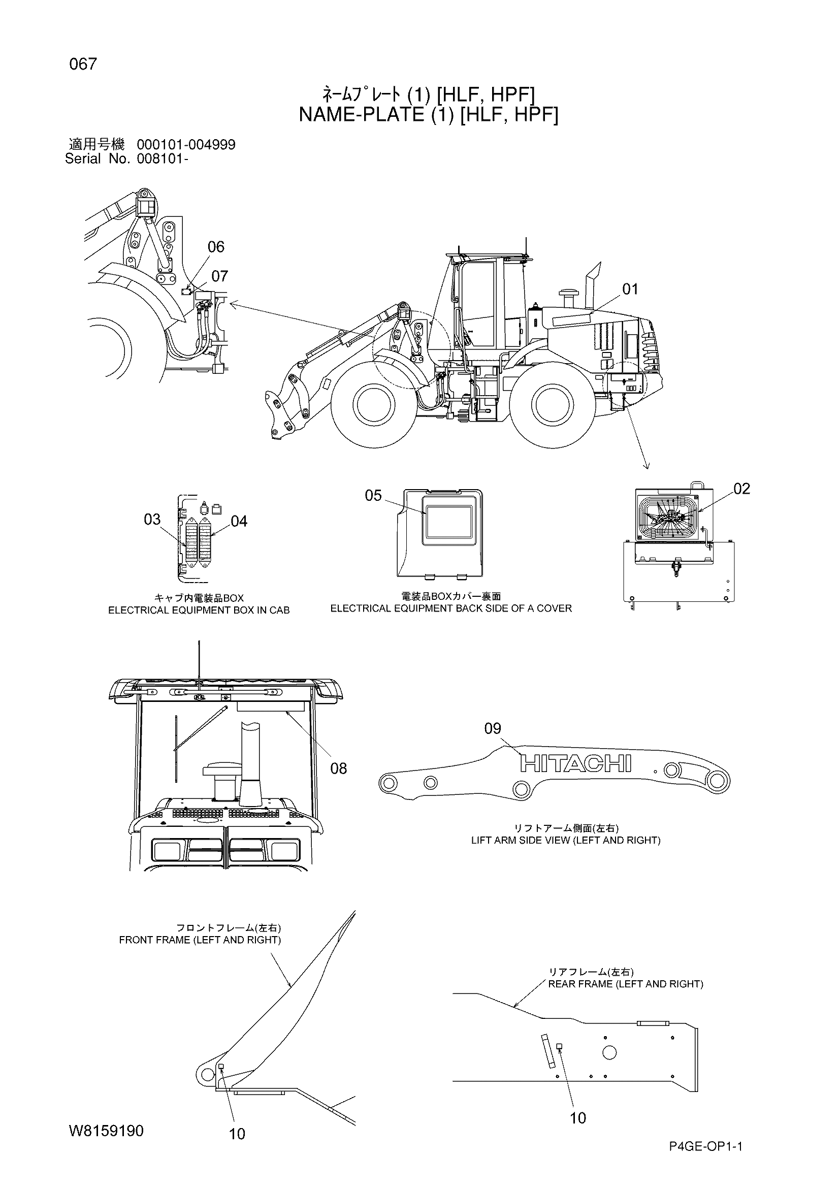 Схема Информационная табличка (1) [HLF, HPF] HITACHI ZW180PL