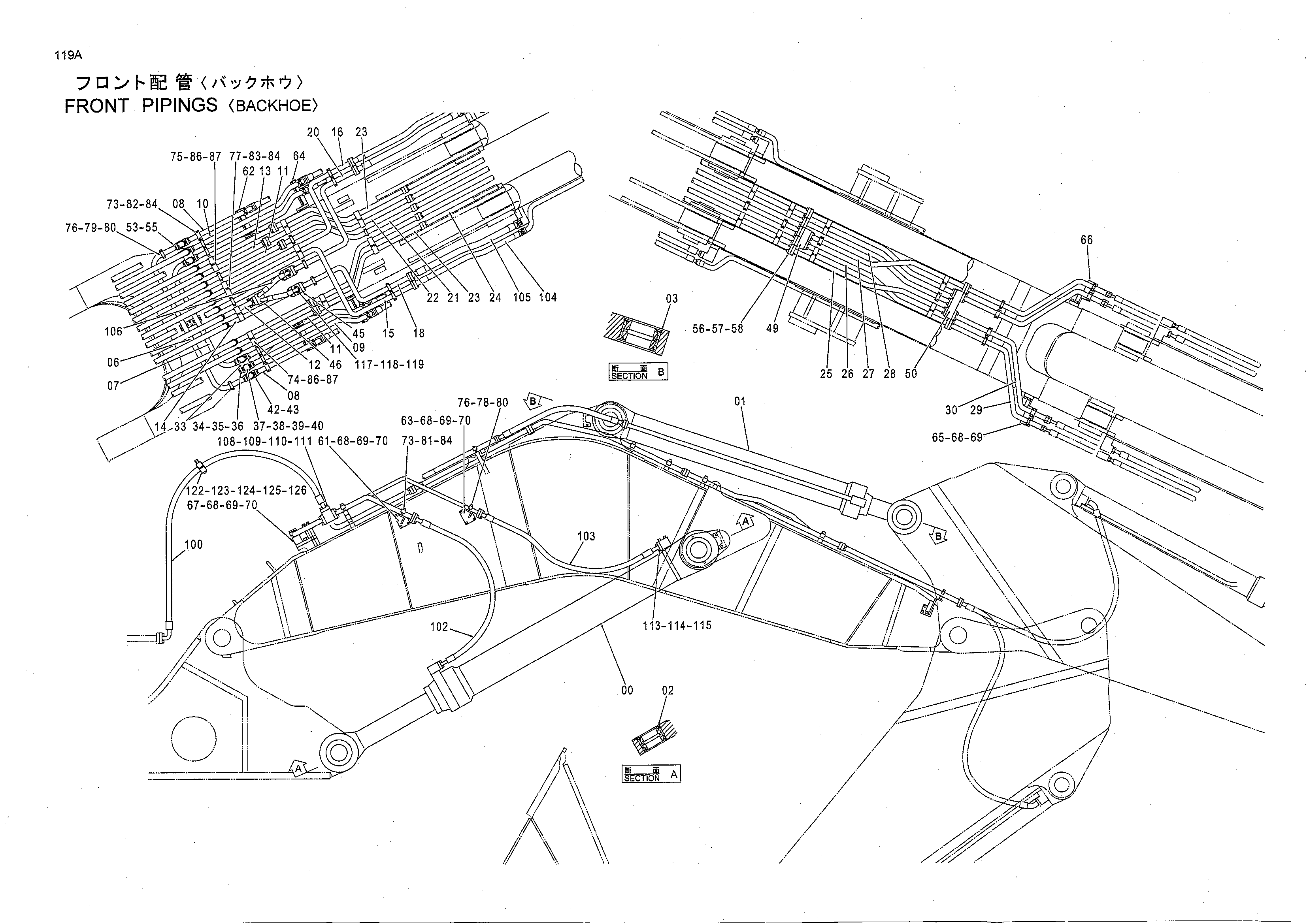 Схема Передний трубопроводы <экскаватор> HITACHI EX3600-5