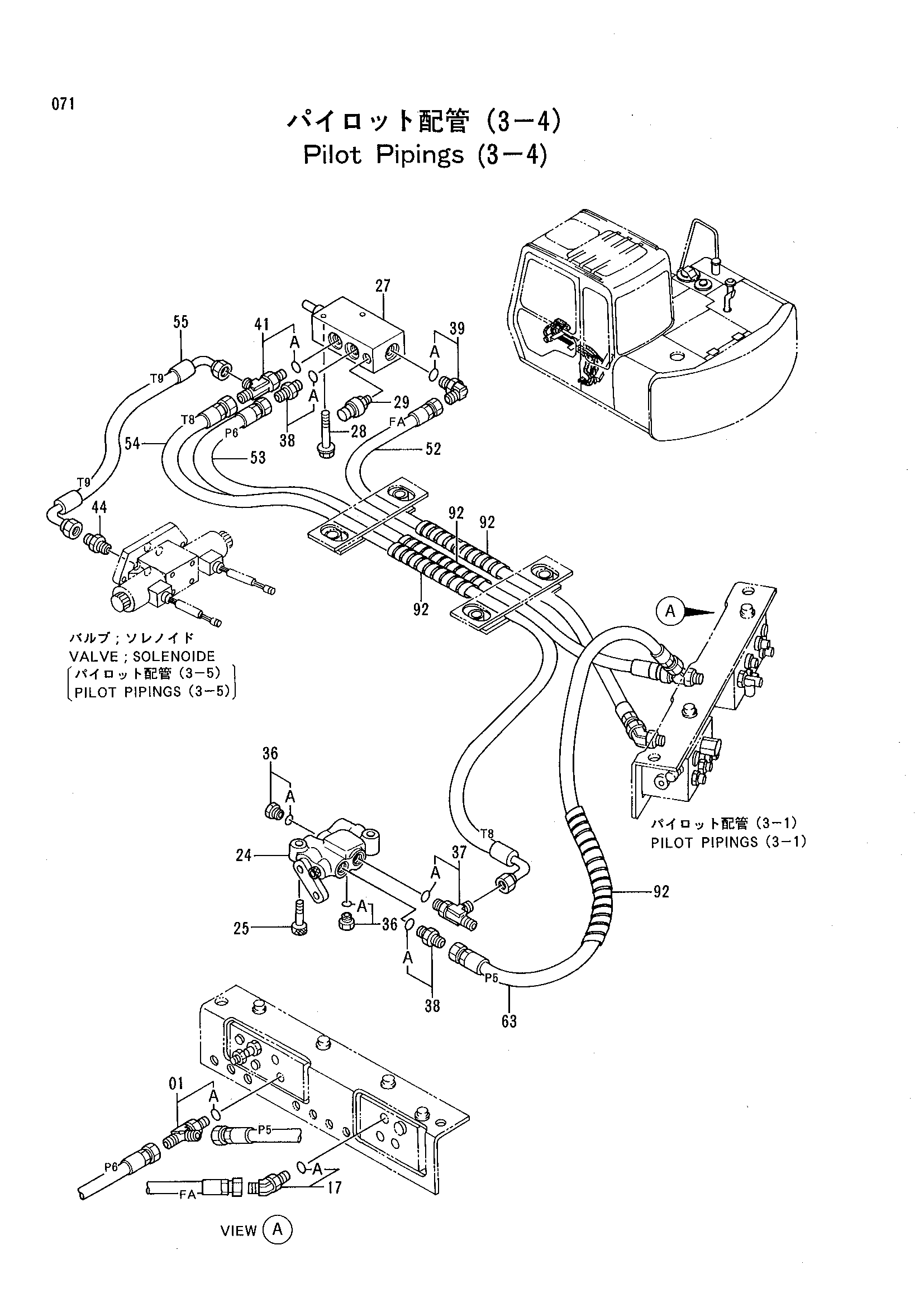 Схема Пилотный трубопроводы (3-4) HITACHI EX60WD-2
