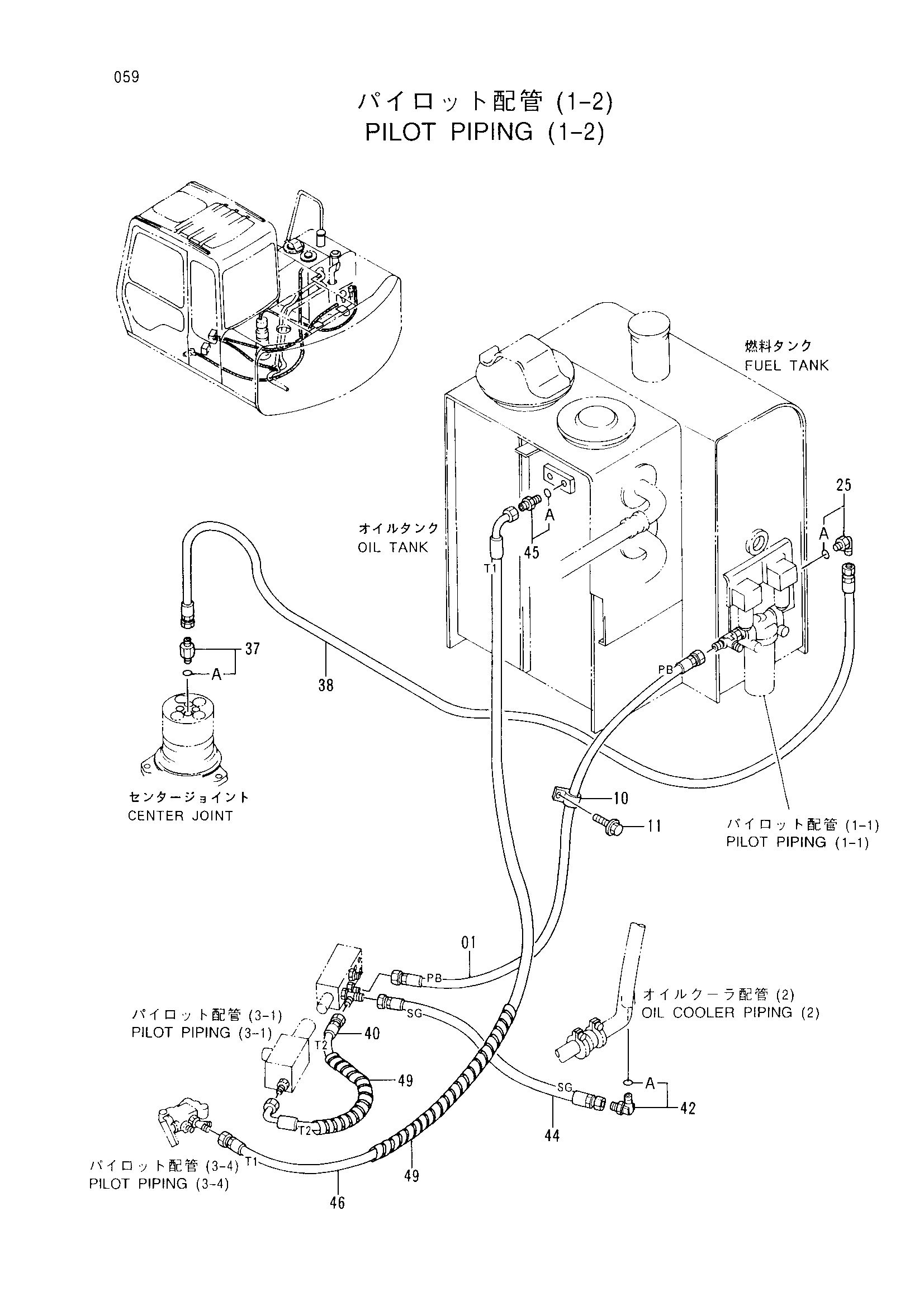 Схема Пилотный трубопроводы (1-2) HITACHI EX60WD-2