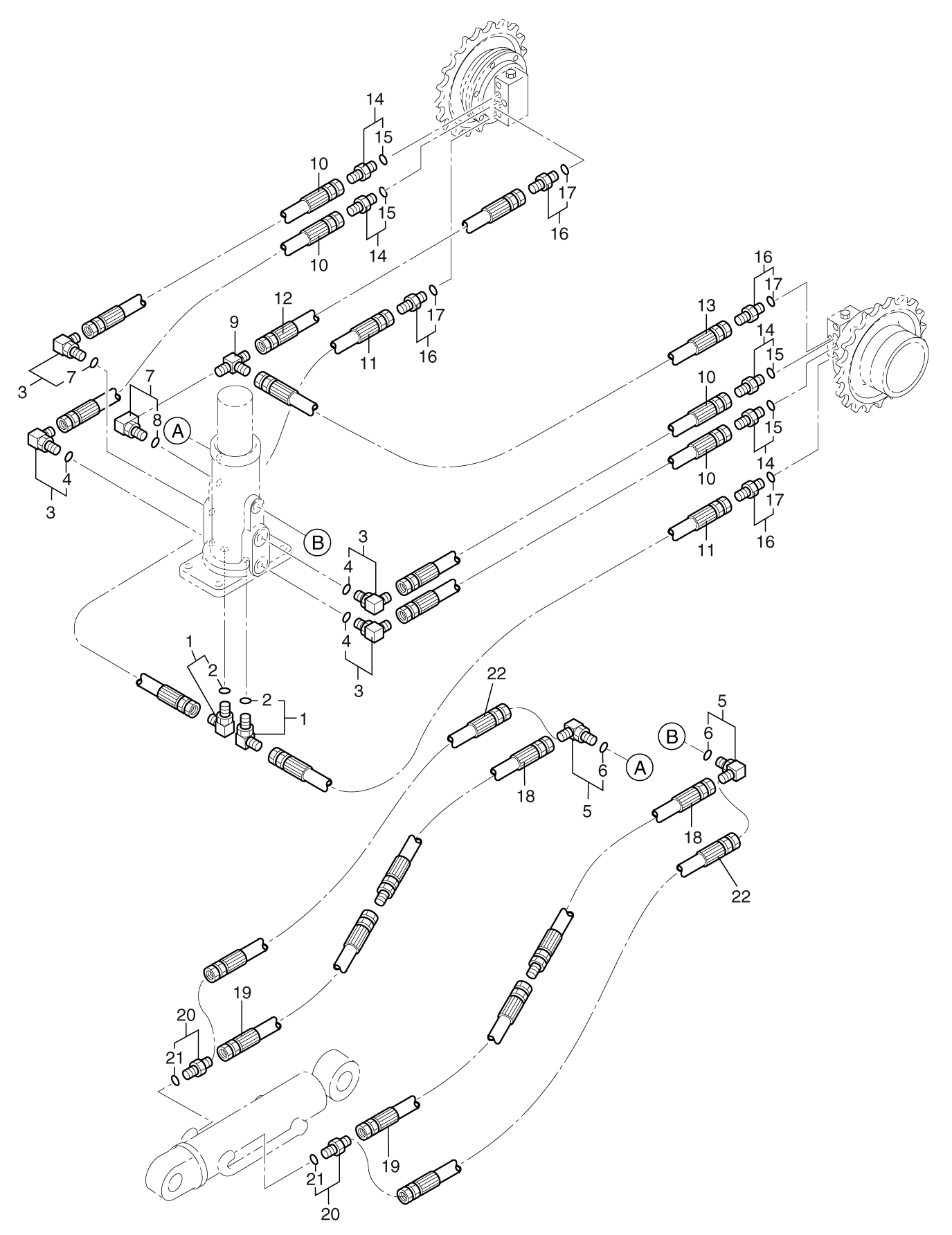 Схема Шасси рама трубопроводы HITACHI TX40UR-3