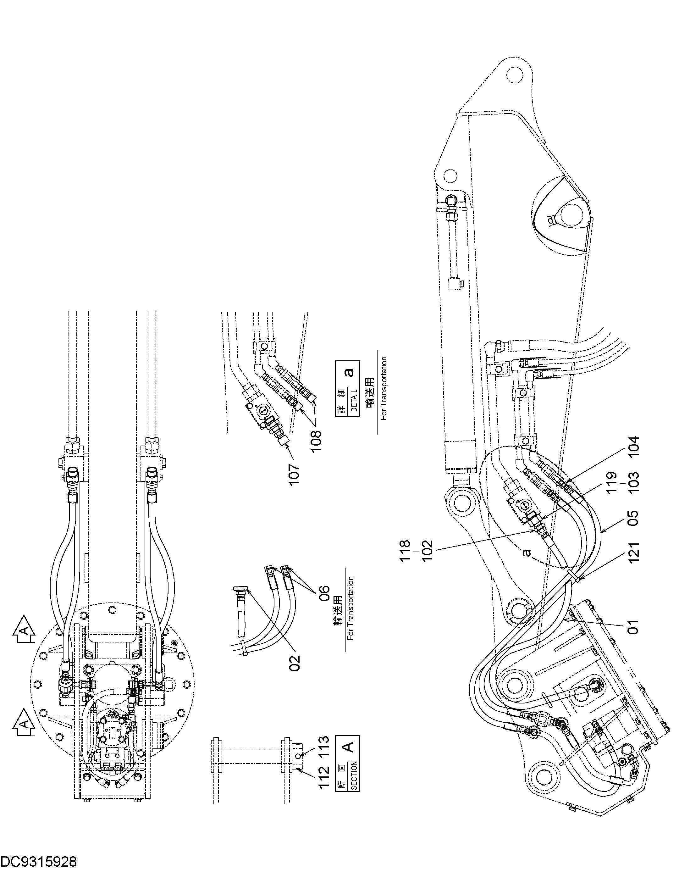 Схема ATT. трубопроводы HITACHI ZX70-3