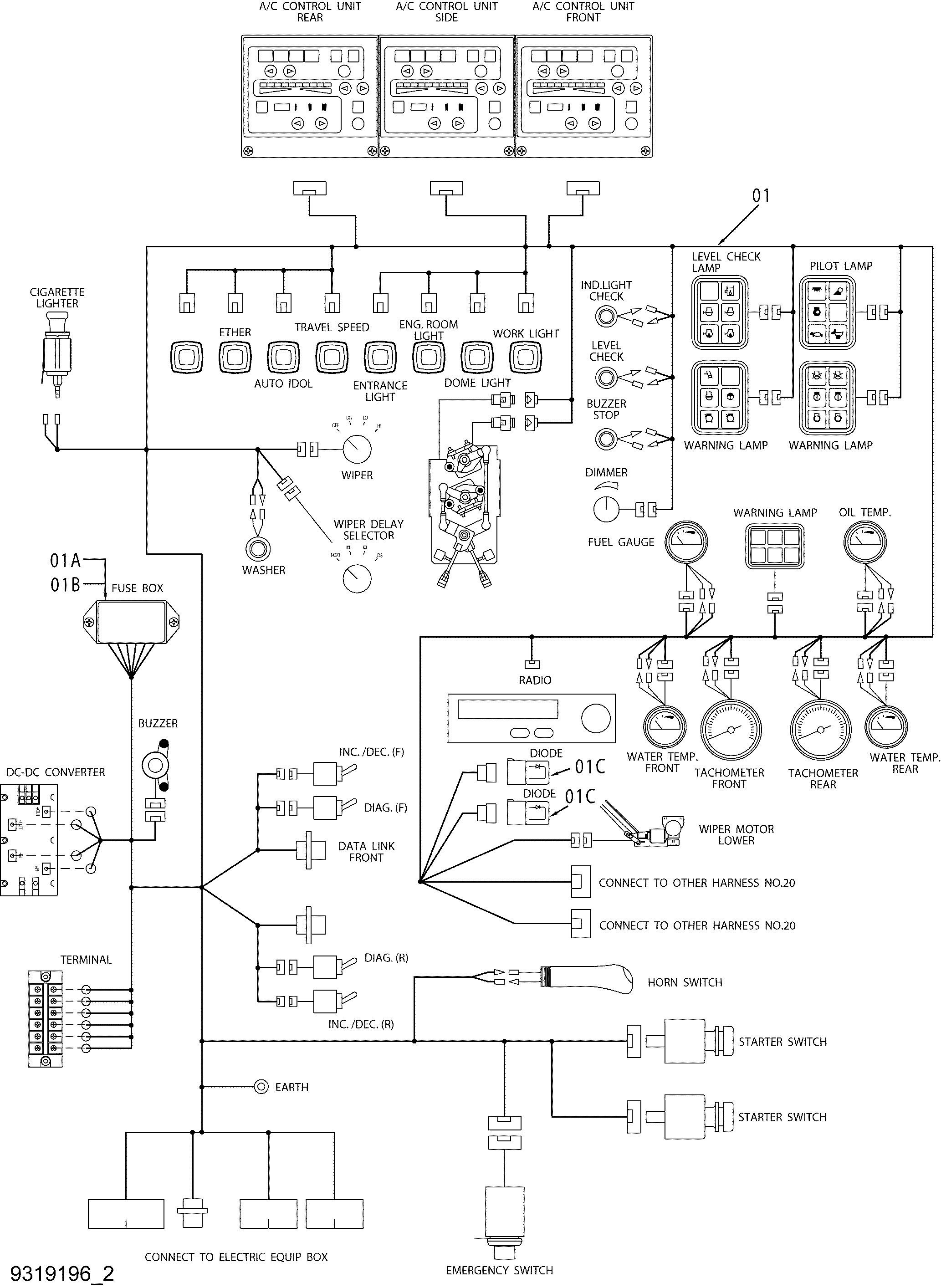 Схема Провод жгут проводов (1)(консоль) HITACHI EX1800-3