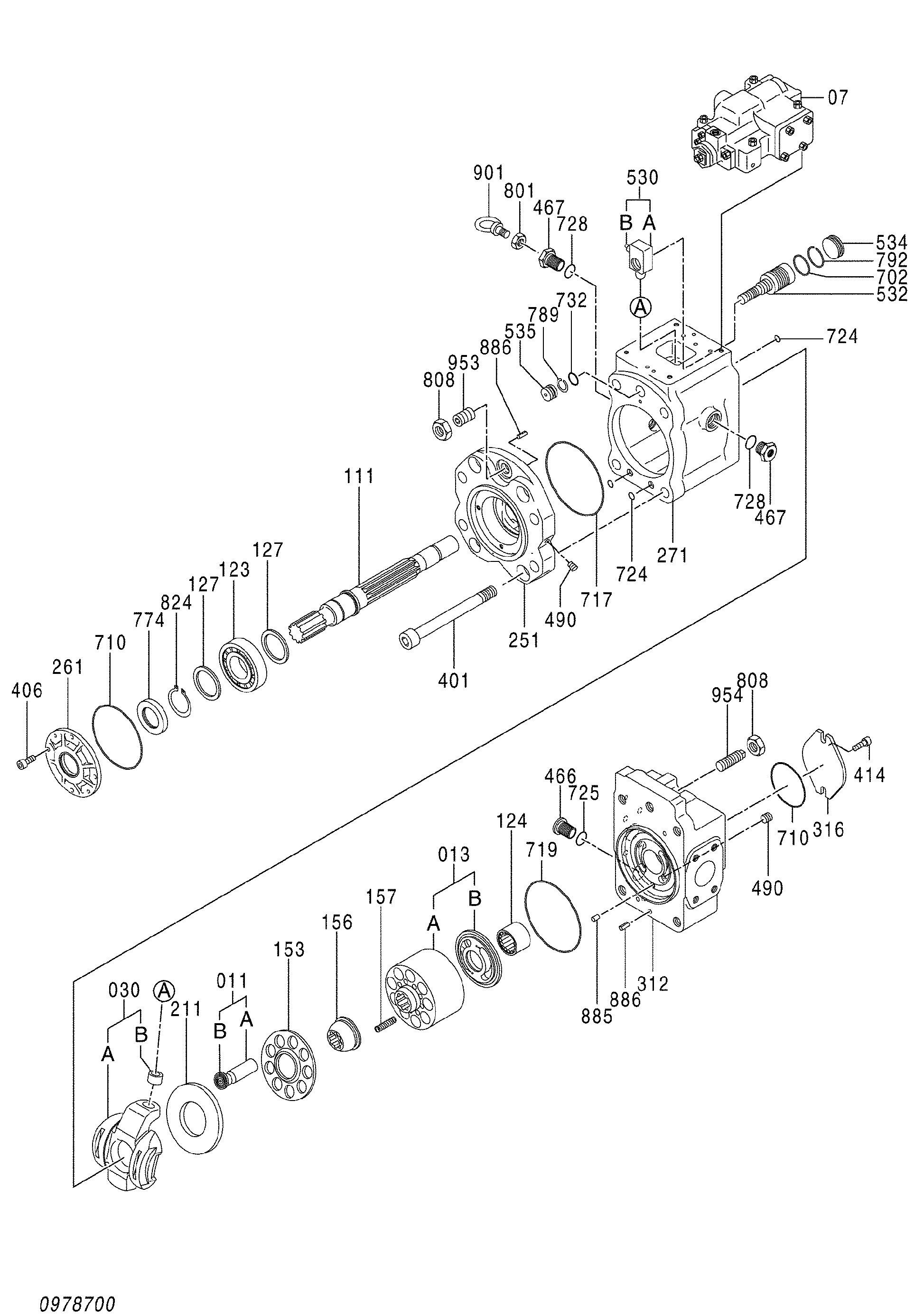 Схема Поршневой насос (вентилятор привод) HITACHI ZX500LC-3