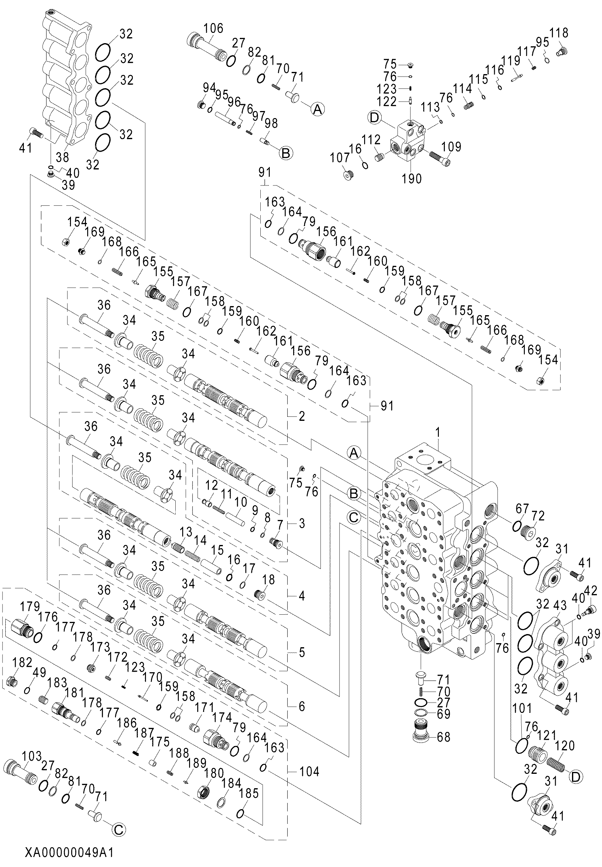 Схема Гидрораспределитель (1/4) HITACHI ZX850-3F