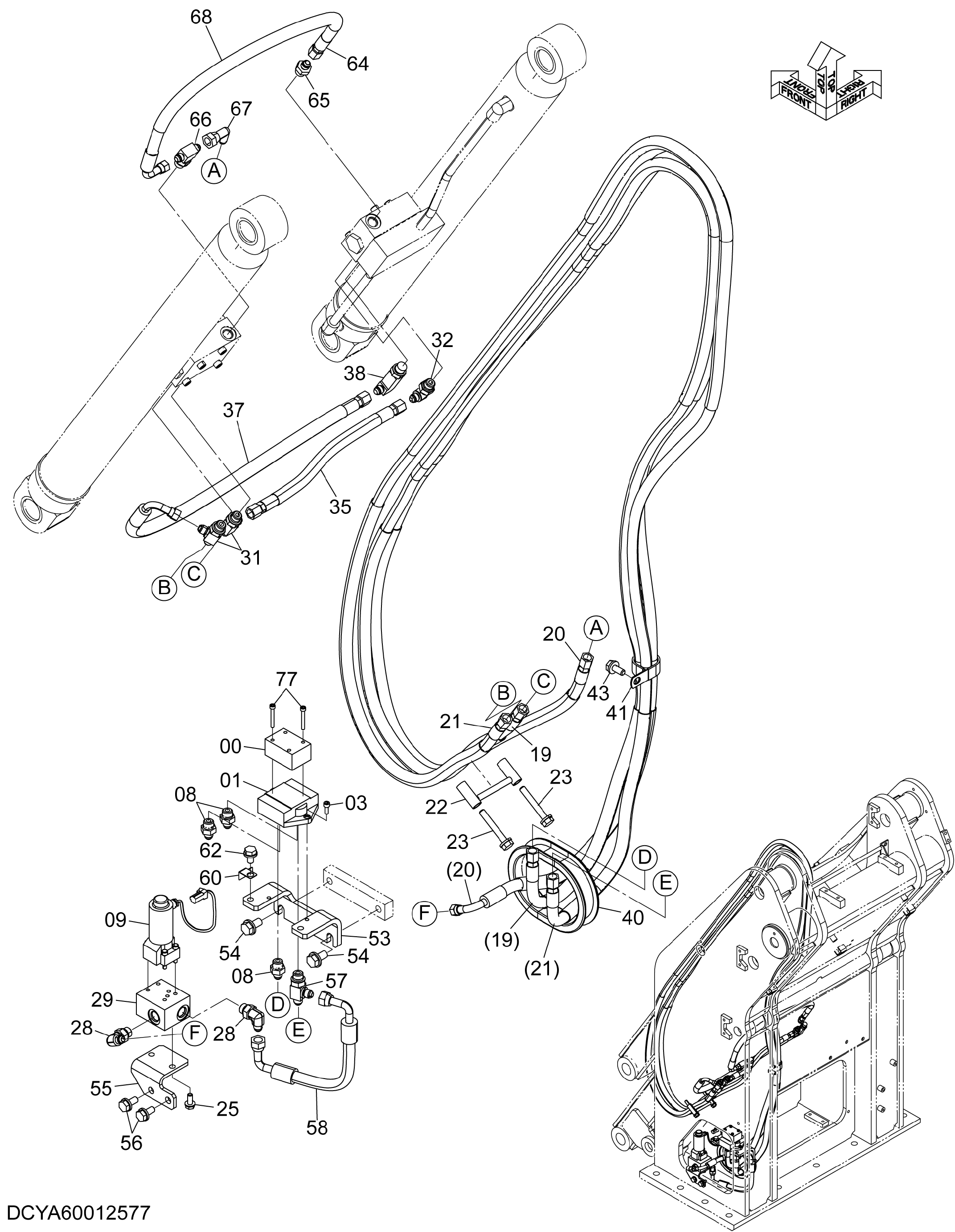 Схема LIFT PIPING (CYL)(AFL(AUX FUNCTION LEVER)) HITACHI ZX470LCH-5B