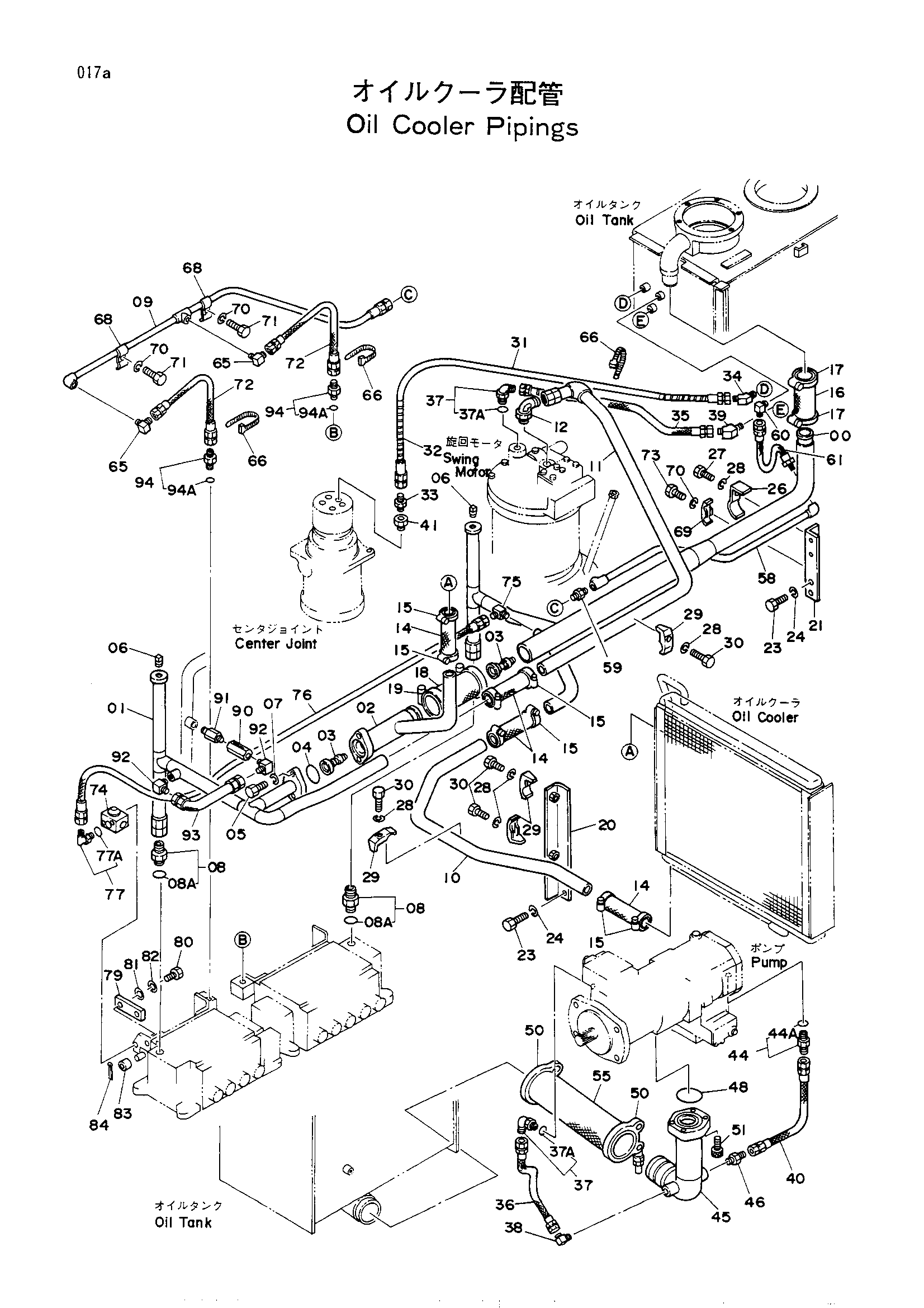 Схема Масляный радиатор трубопроводы HITACHI UH073