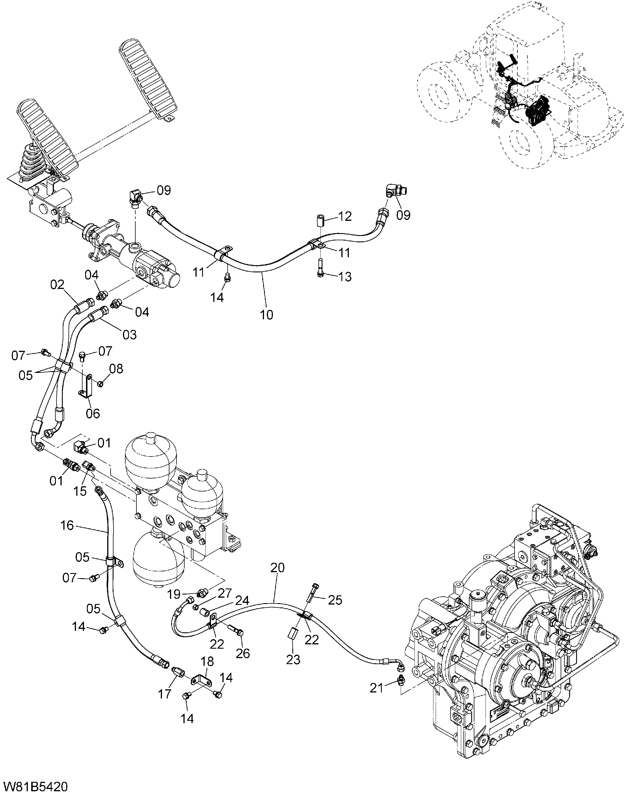 Схема Тормоз трубопроводы(1) HITACHI ZW150PL