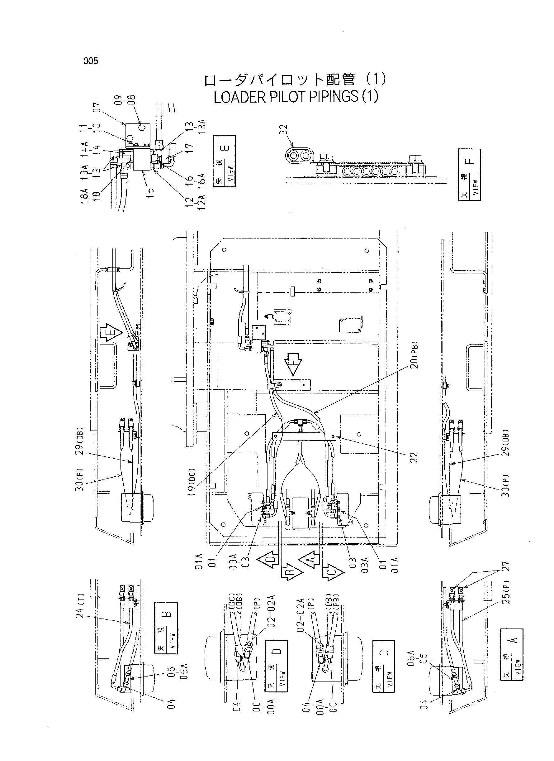 Схема Погрузчик пилотный трубопроводы (1) HITACHI EX400-5