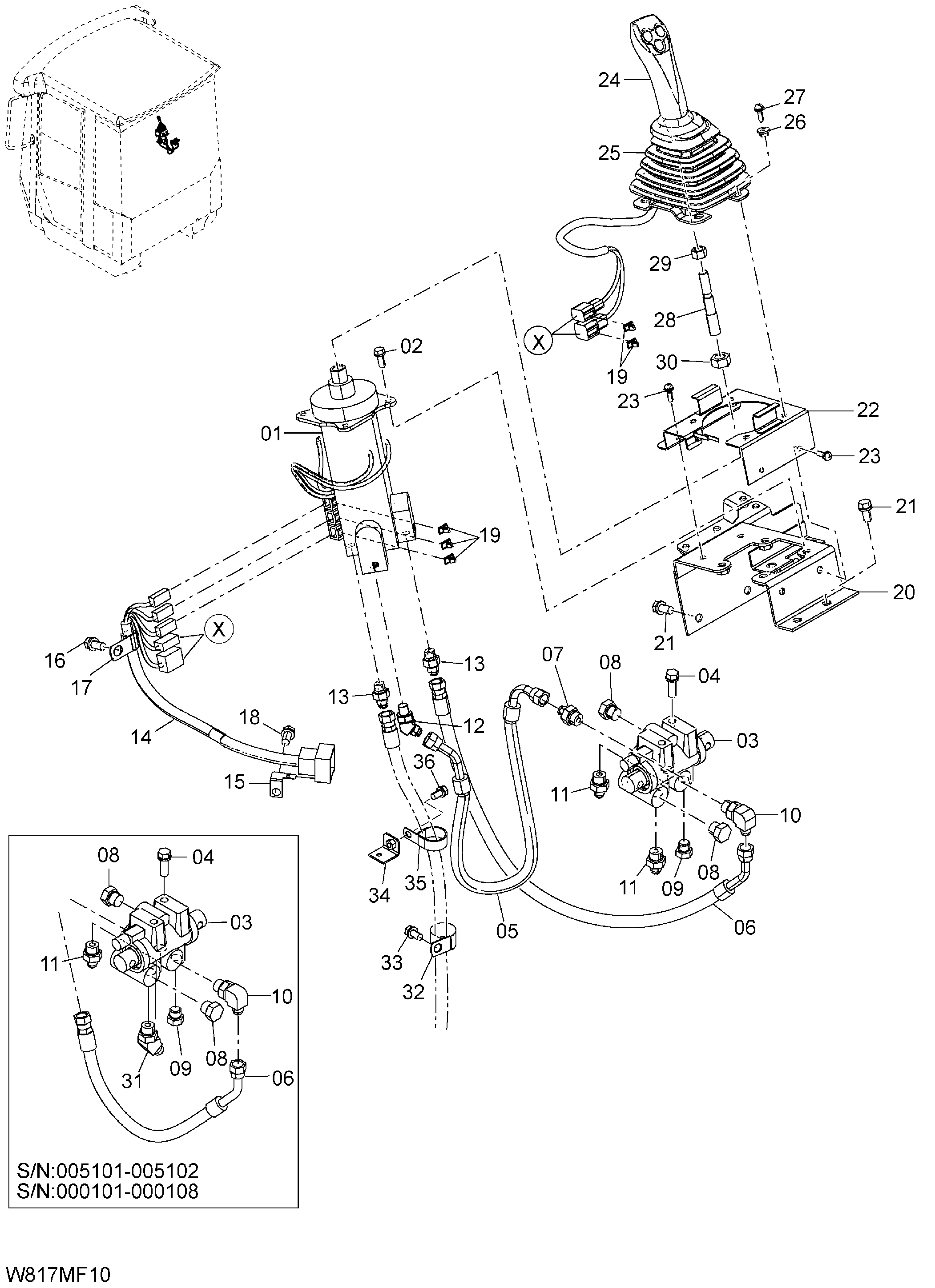 Схема Пилотные гидролинии(многофункциональный)(MFL) HITACHI ZW310-HCMF