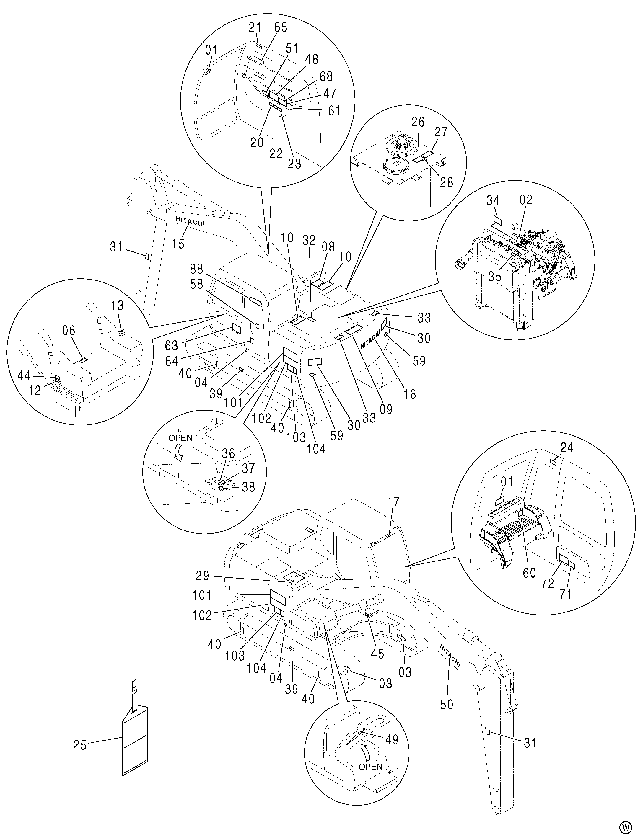 Схема Информационная табличка <130> HITACHI ZX120