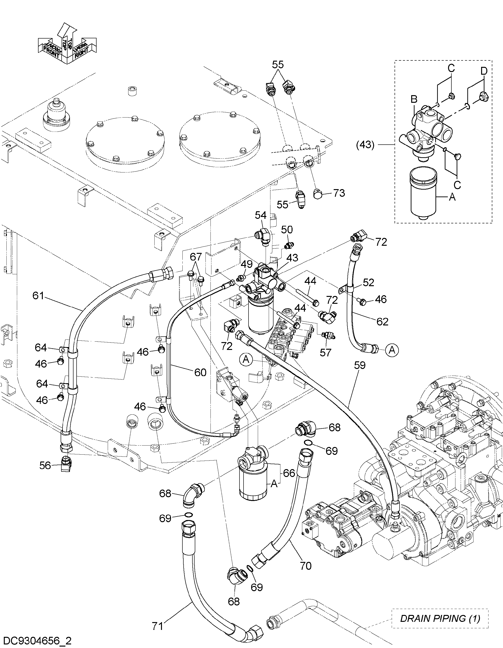 Схема Дренажные трубопроводы (2) HITACHI ZX470LCH-5B