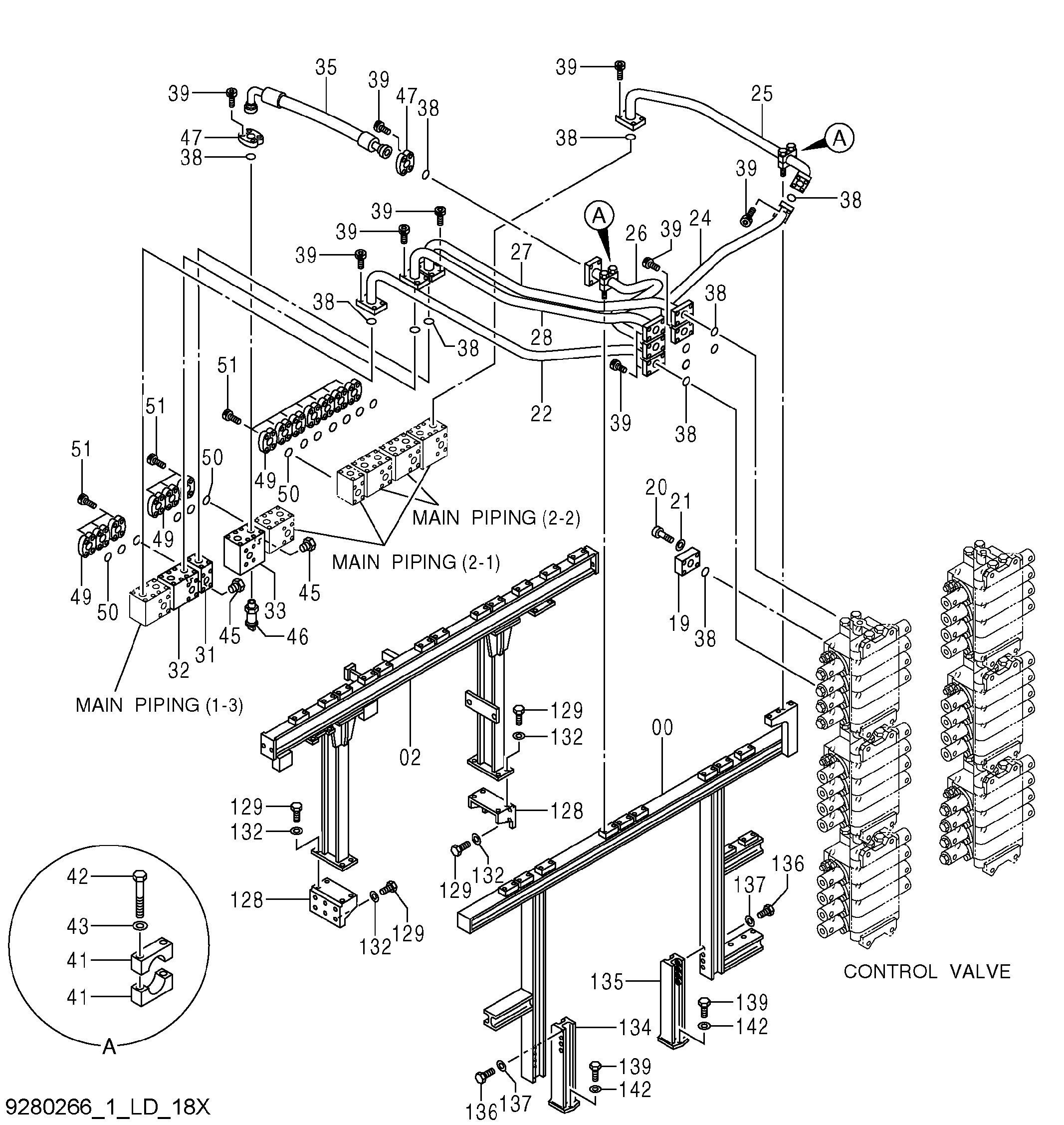 Схема Основные гидролинии (1-1)(погрузчик) HITACHI EX5600-6LD