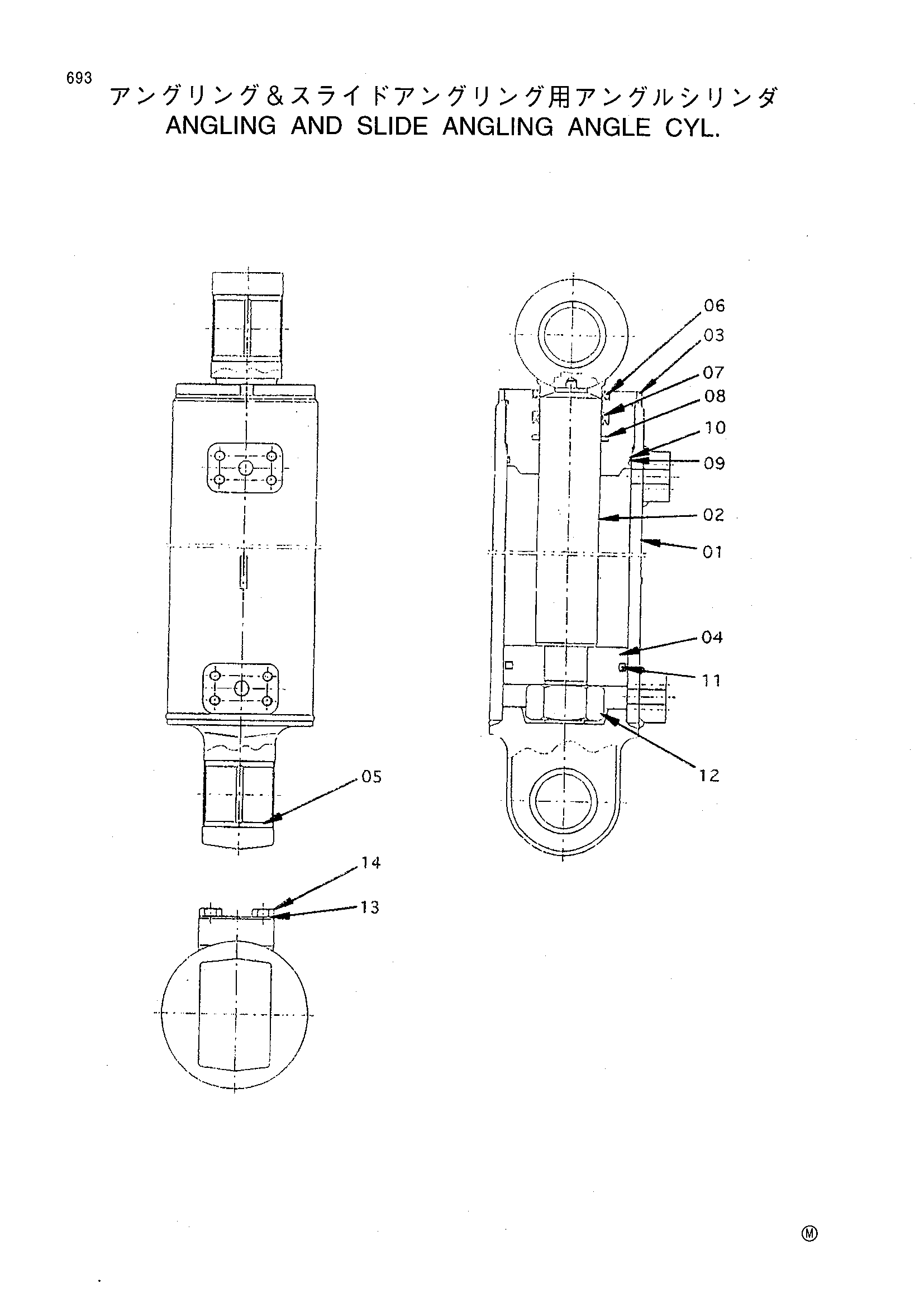 Схема Поворотный и скольжение поворотный угол гидроцилиндр. HITACHI LX120-5