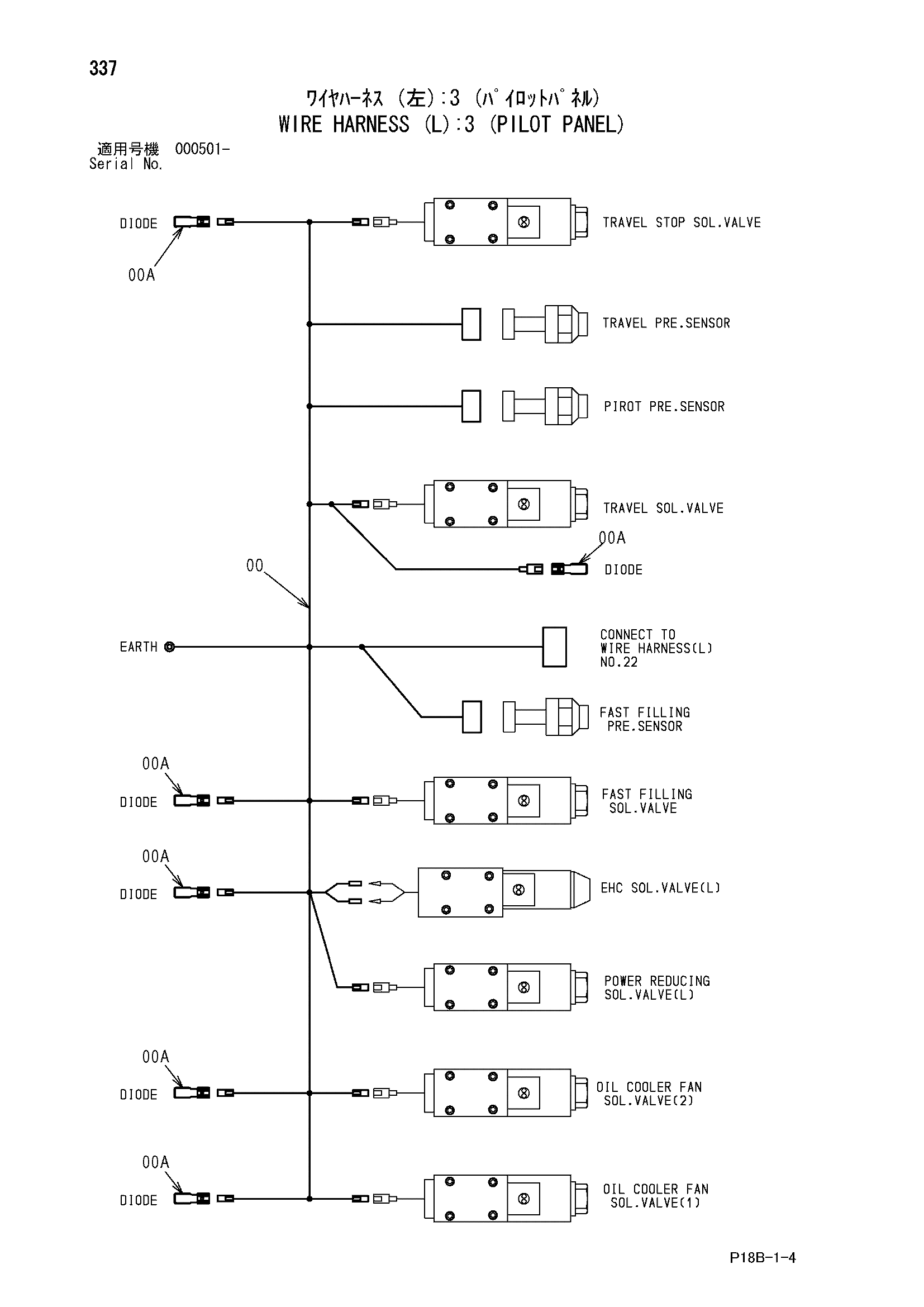 Схема Провод жгут проводов (левый): 3 (пилотный панель) HITACHI EX5500-5