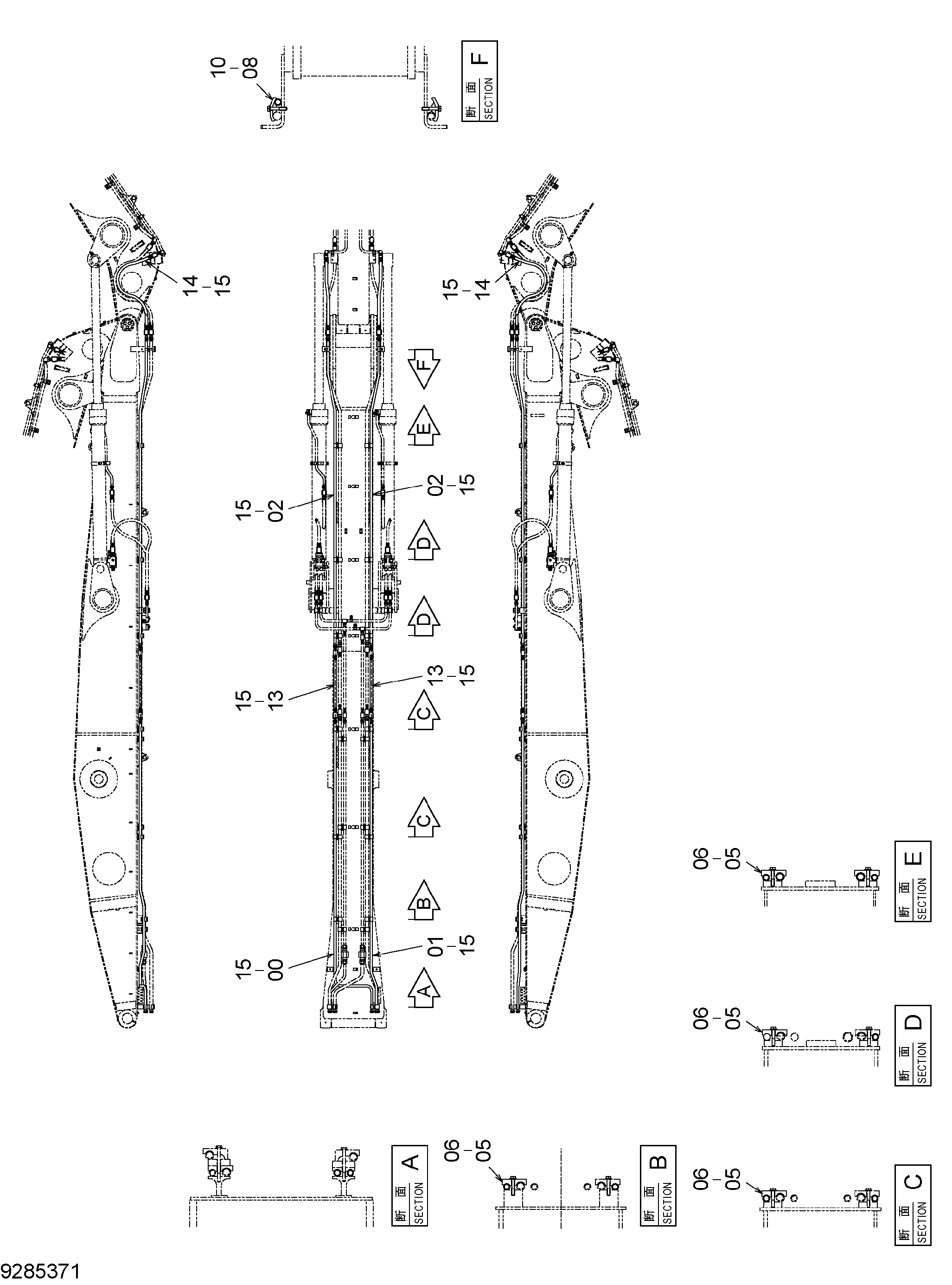 Схема Наклон трубопроводы (стрела) HITACHI ZX330-3