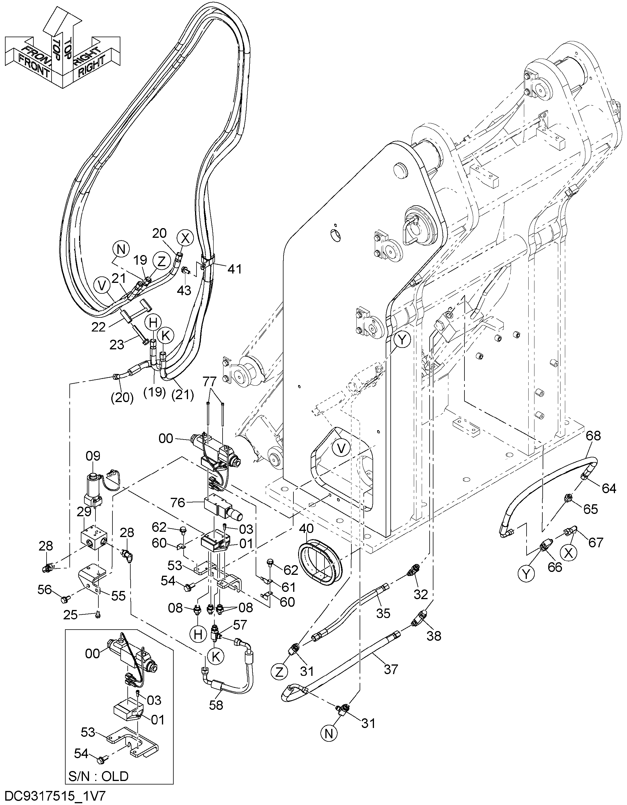 Схема Подъём трубопроводы (пол) HITACHI ZX330-3