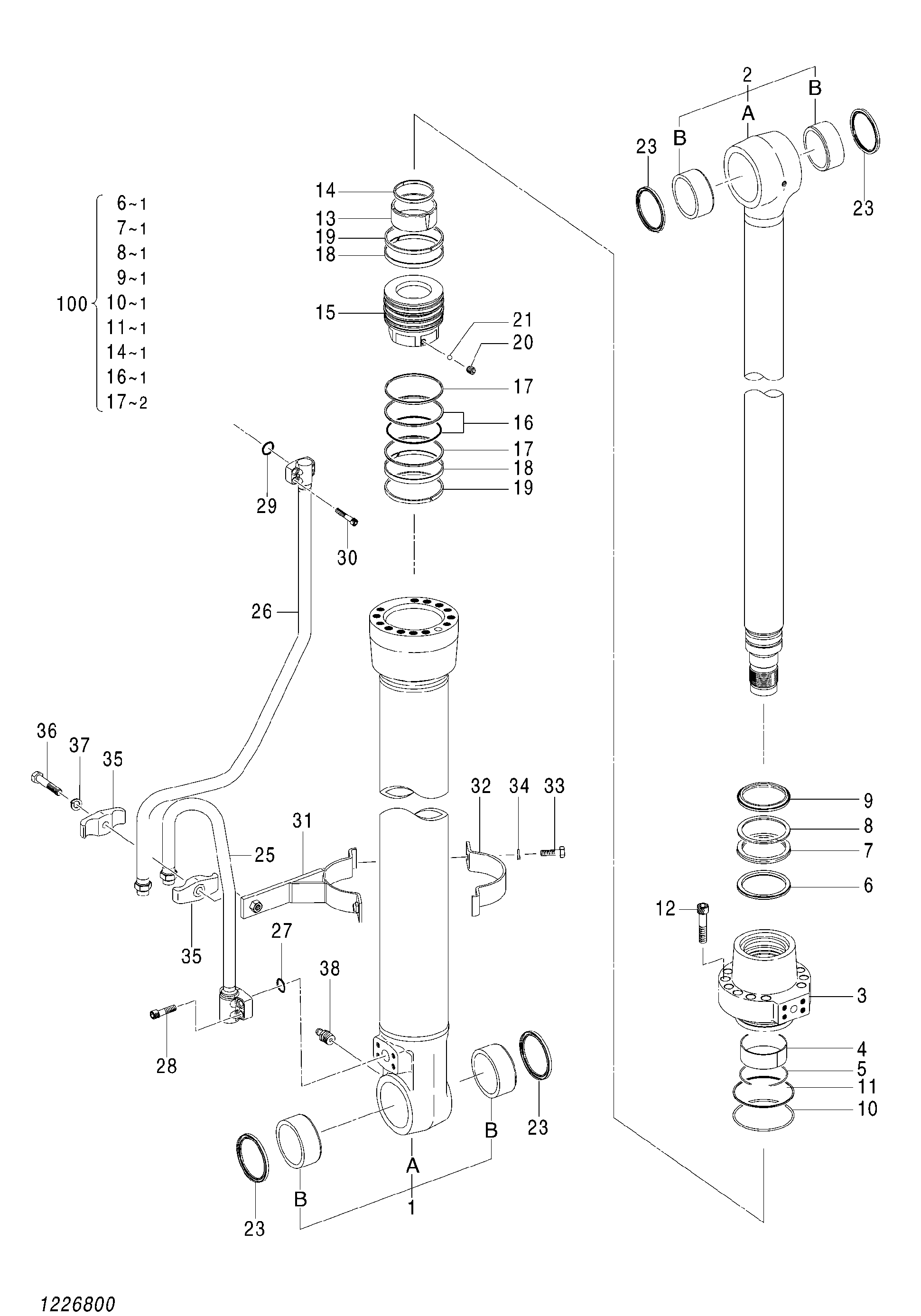 Схема Гидроцилиндр стрелы (правый)(стрела 5.0m) HITACHI ZX145W-3