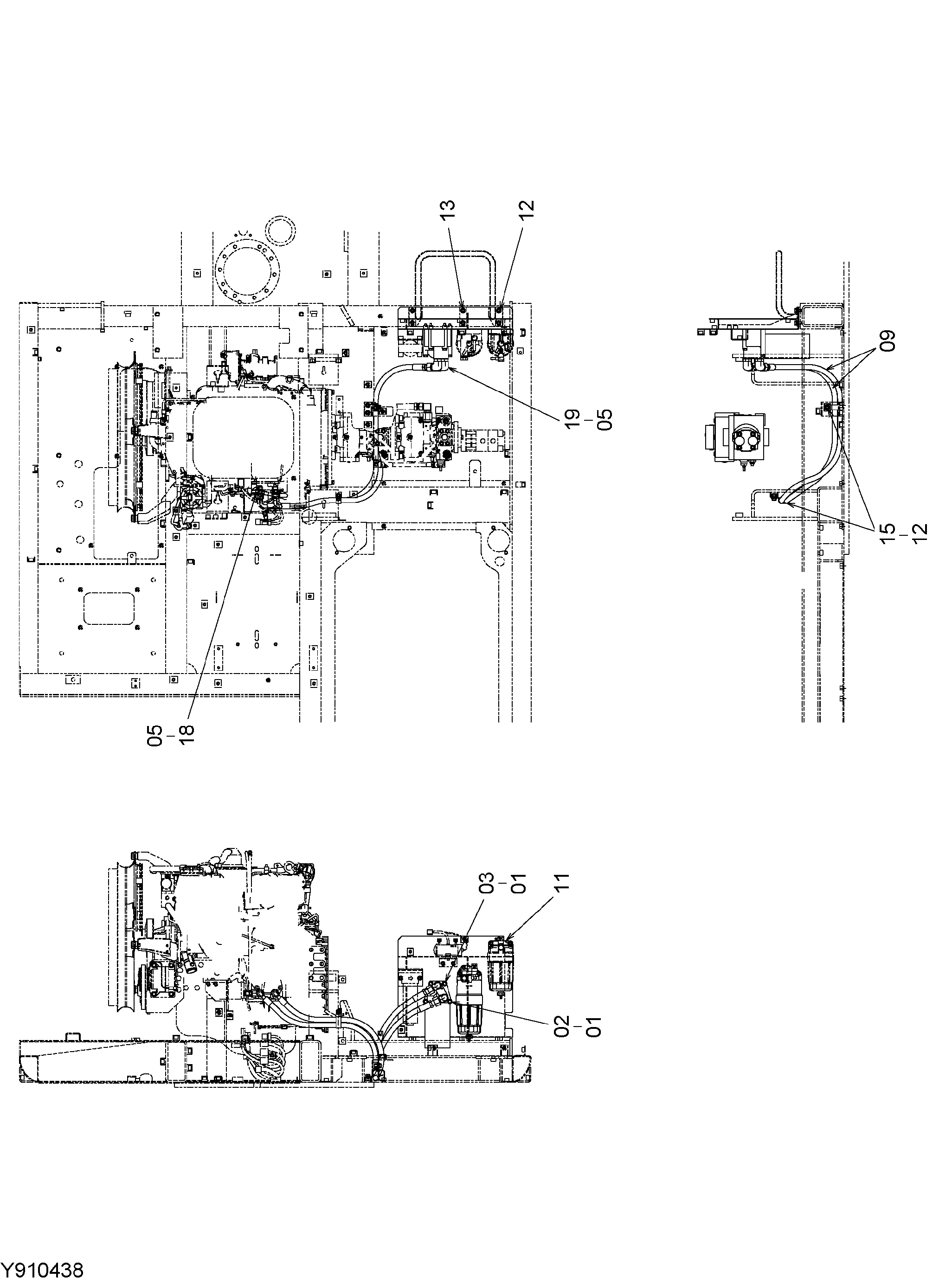 Схема Масляный фильтр трубопроводы HITACHI EG65R-3