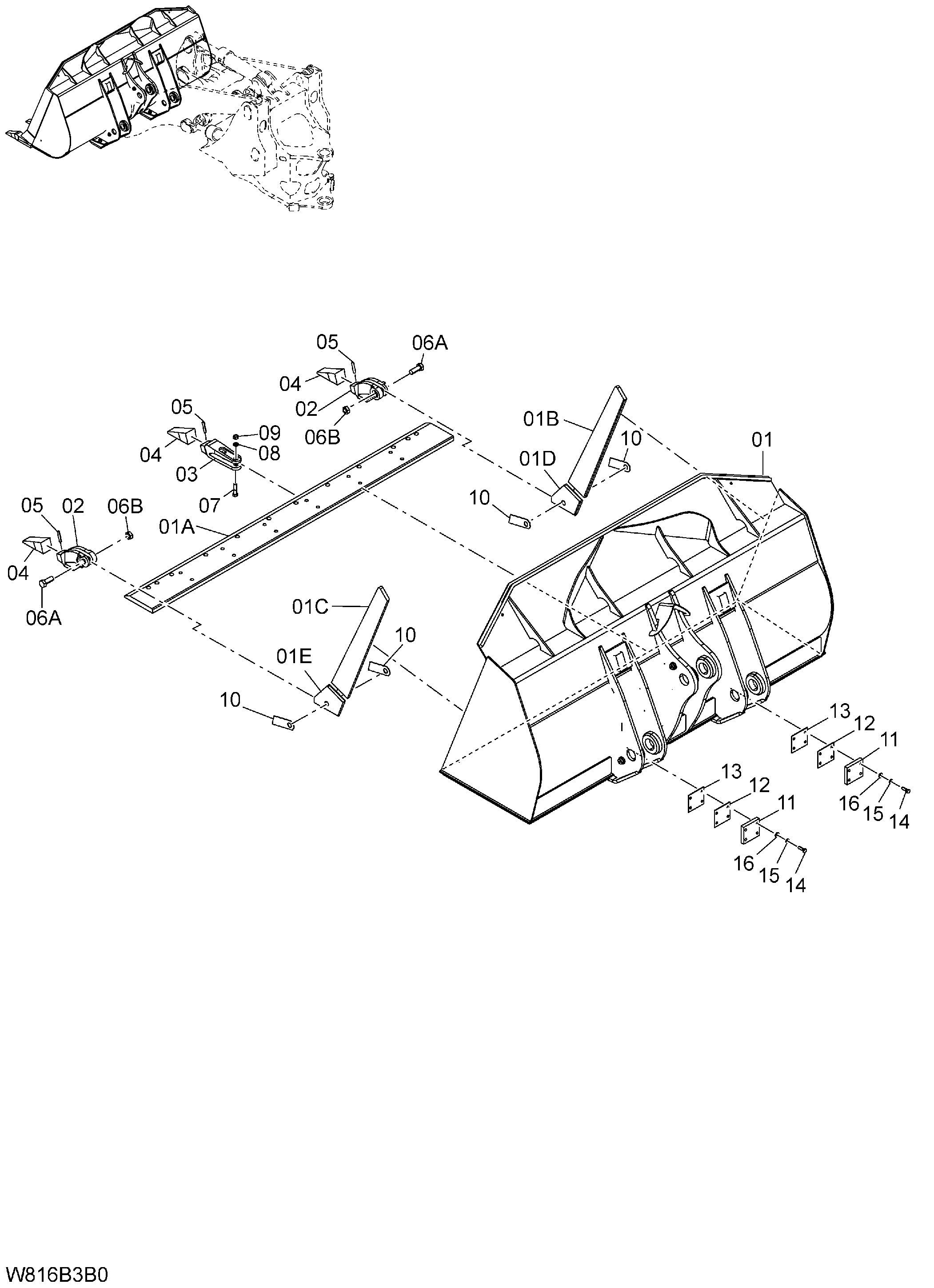 Схема Плоский нижний ковш(с навесной зуб) 3.3m3[H3G](FB3330) HITACHI ZW220-HCMF