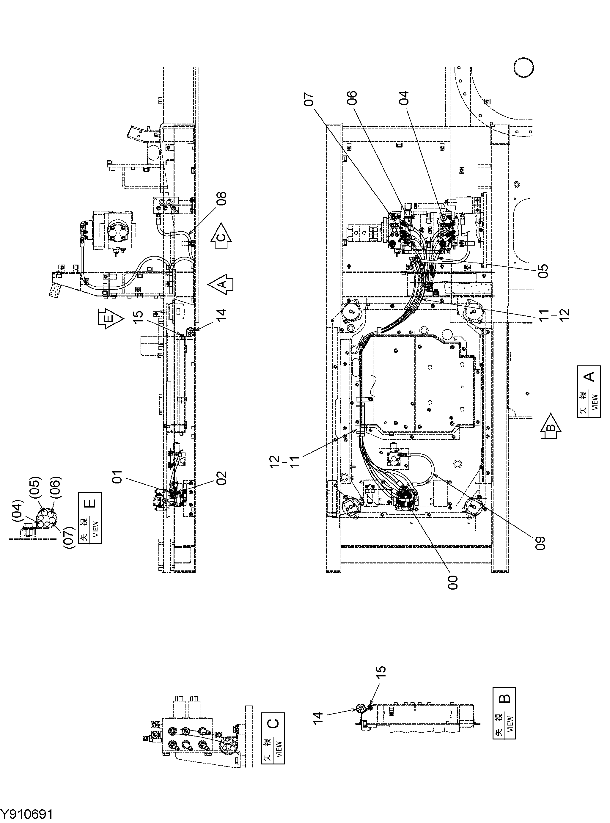 Схема Пилотные гидролинии (ход) HITACHI EG65R-3