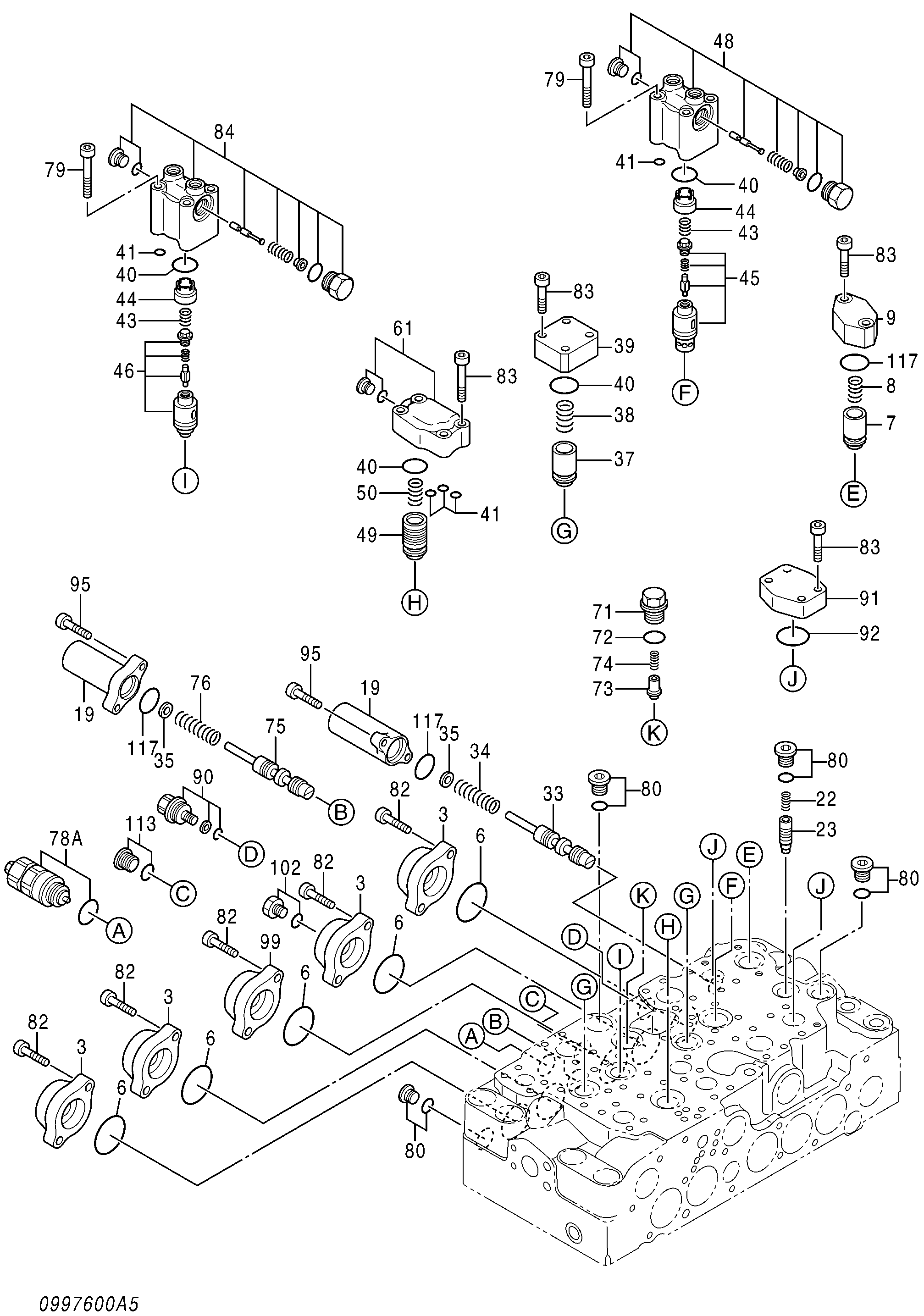 Схема Гидрораспределитель (5/5) HITACHI ZX200-3