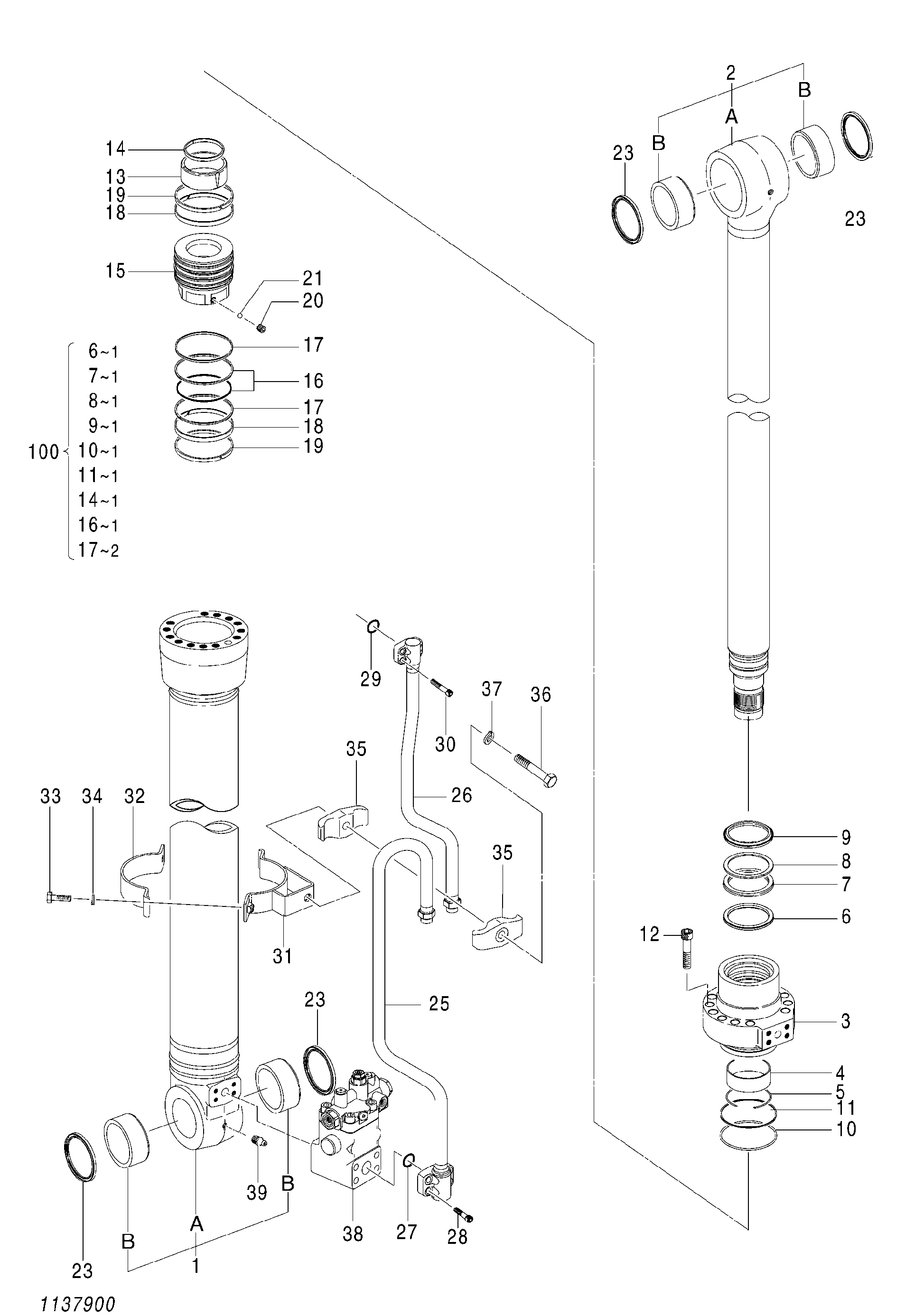 Схема Гидроцилиндр стрелы (правый)(с удерживающий клапан)(2P-BOOM) HITACHI ZX145W-3
