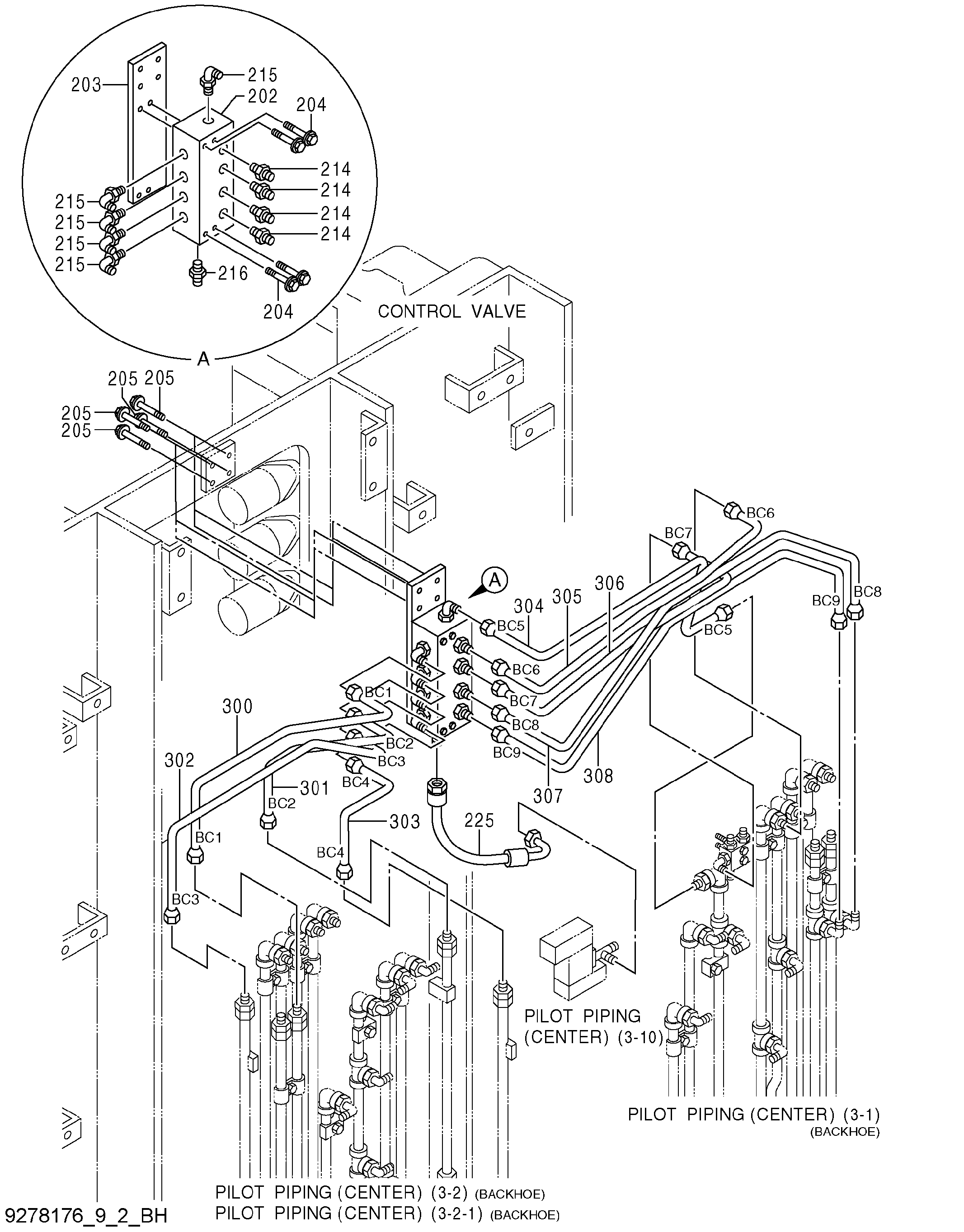 Схема Пилотные гидролинии (центральный)(3-9-2)(экскаватор) HITACHI EX5600-6BH