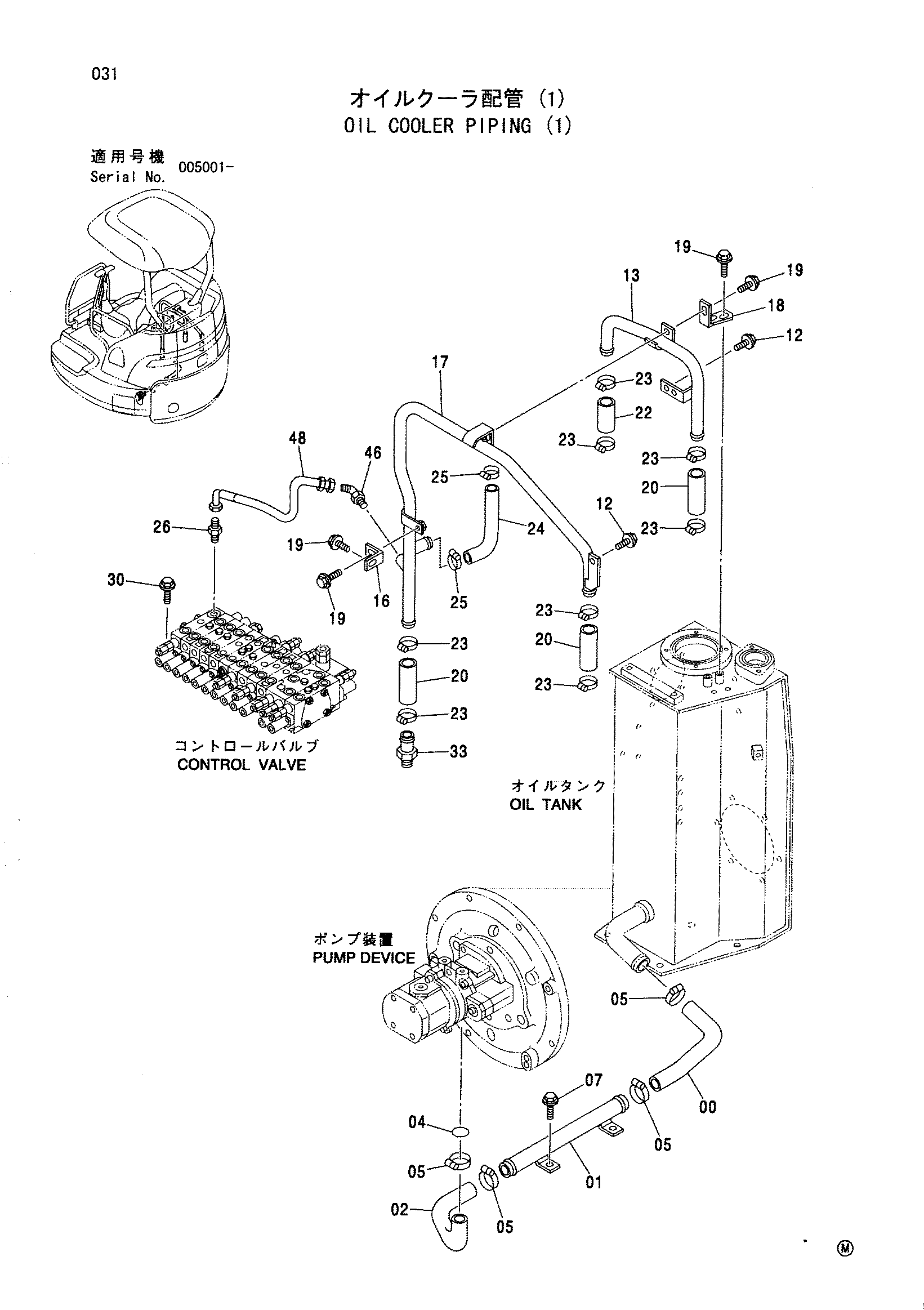 Схема Масляный радиатор трубопроводы (1) HITACHI ZX27U