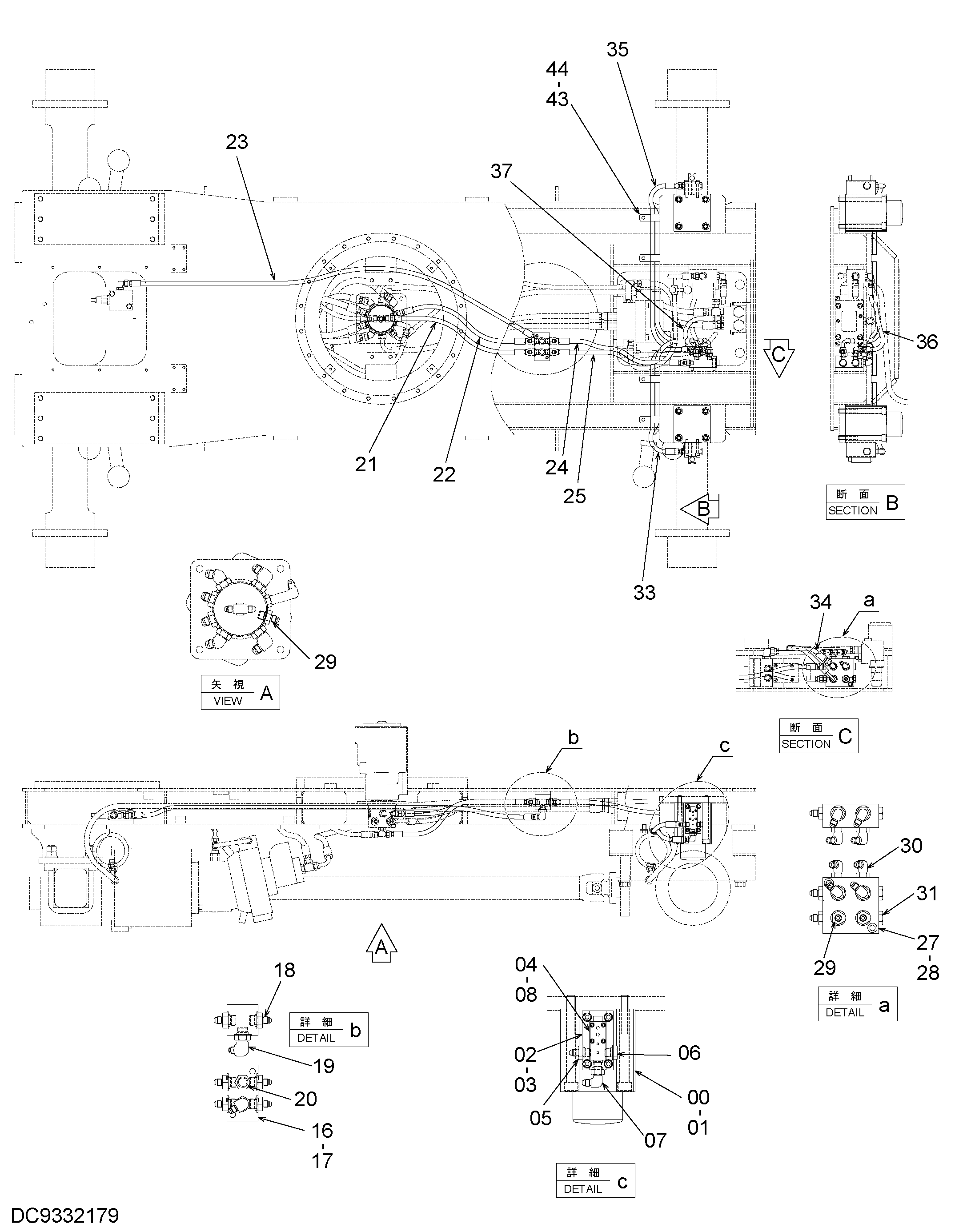 Схема Гидроцилиндр трубопроводы HITACHI ZX40WM-3D