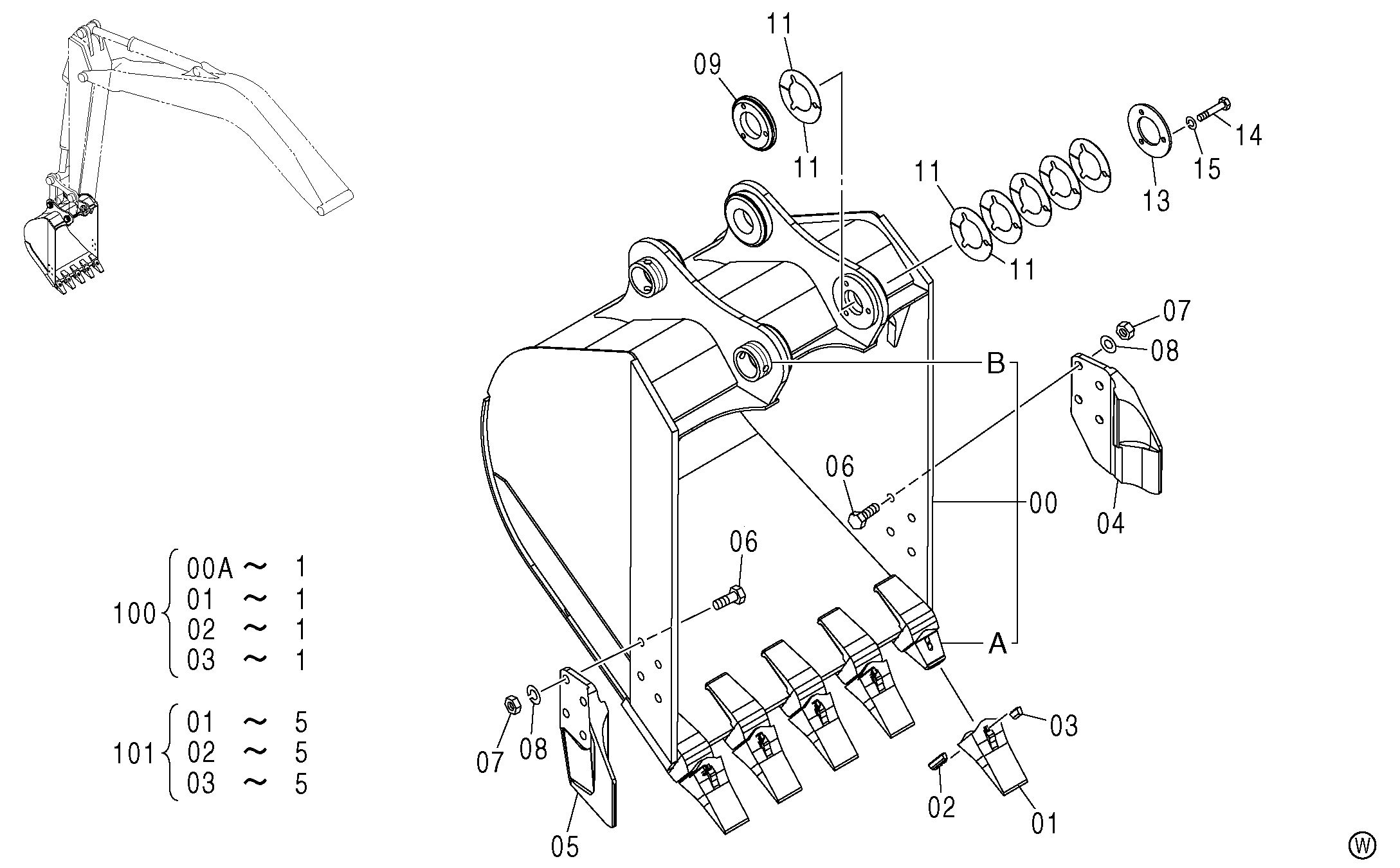 Схема Ковш 0.5m3 (JIS 94) HITACHI ZX120