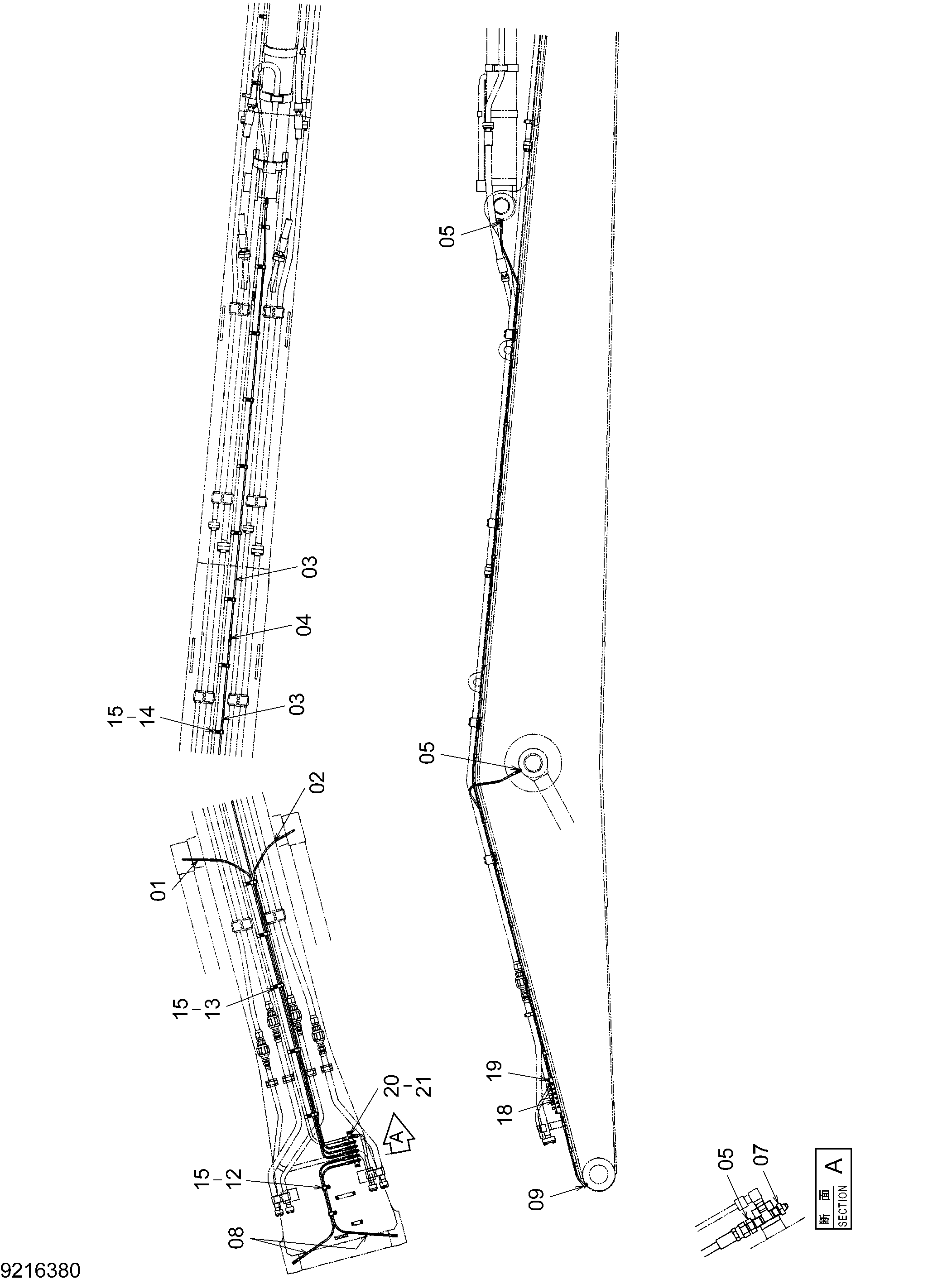 Схема Трубопроводы системы смазки (стрела 11.5m) HITACHI ZX470H-3