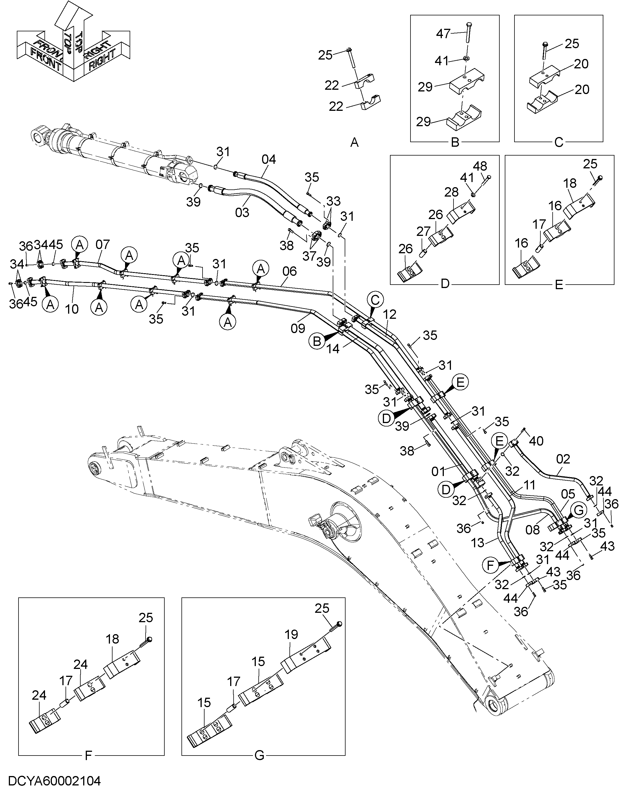 Схема Гидролинии рабочего оборудования (стрела 8.4m, STD) HITACHI ZX870LC-5B
