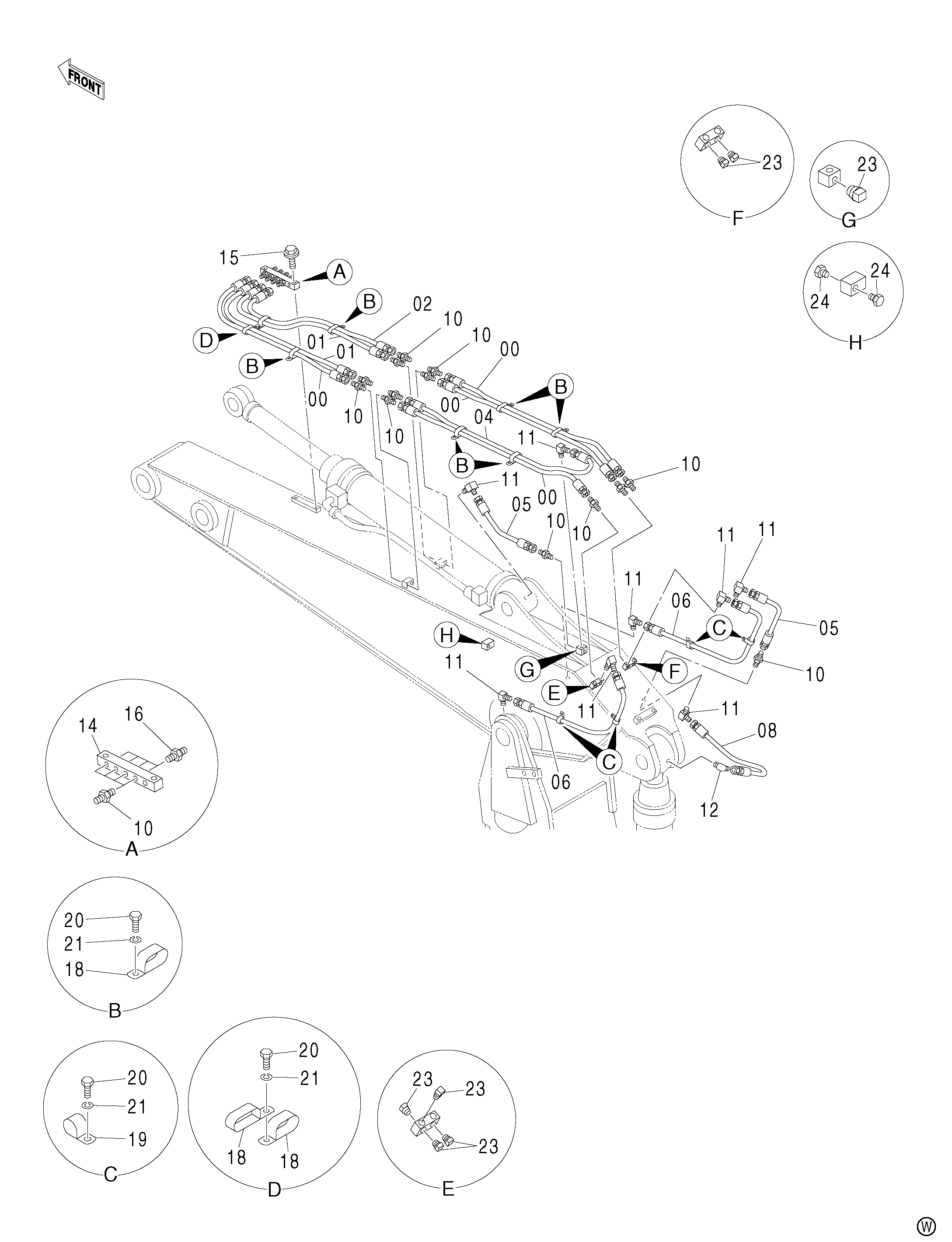 Схема Трубопроводы системы смазки (рукоять) HITACHI ZX450