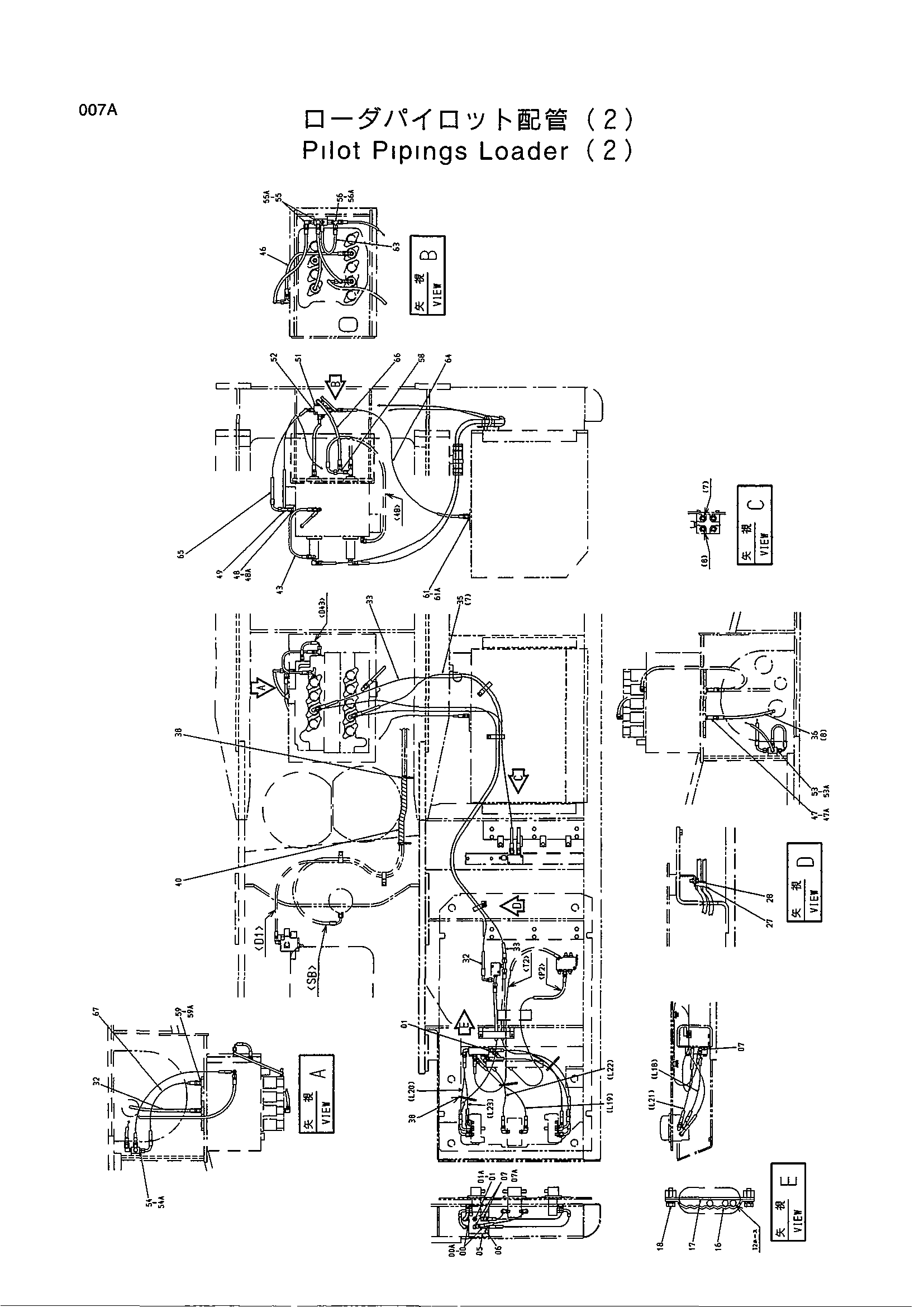 Схема Погрузчик пилотный трубопроводы (2) HITACHI EX400-3