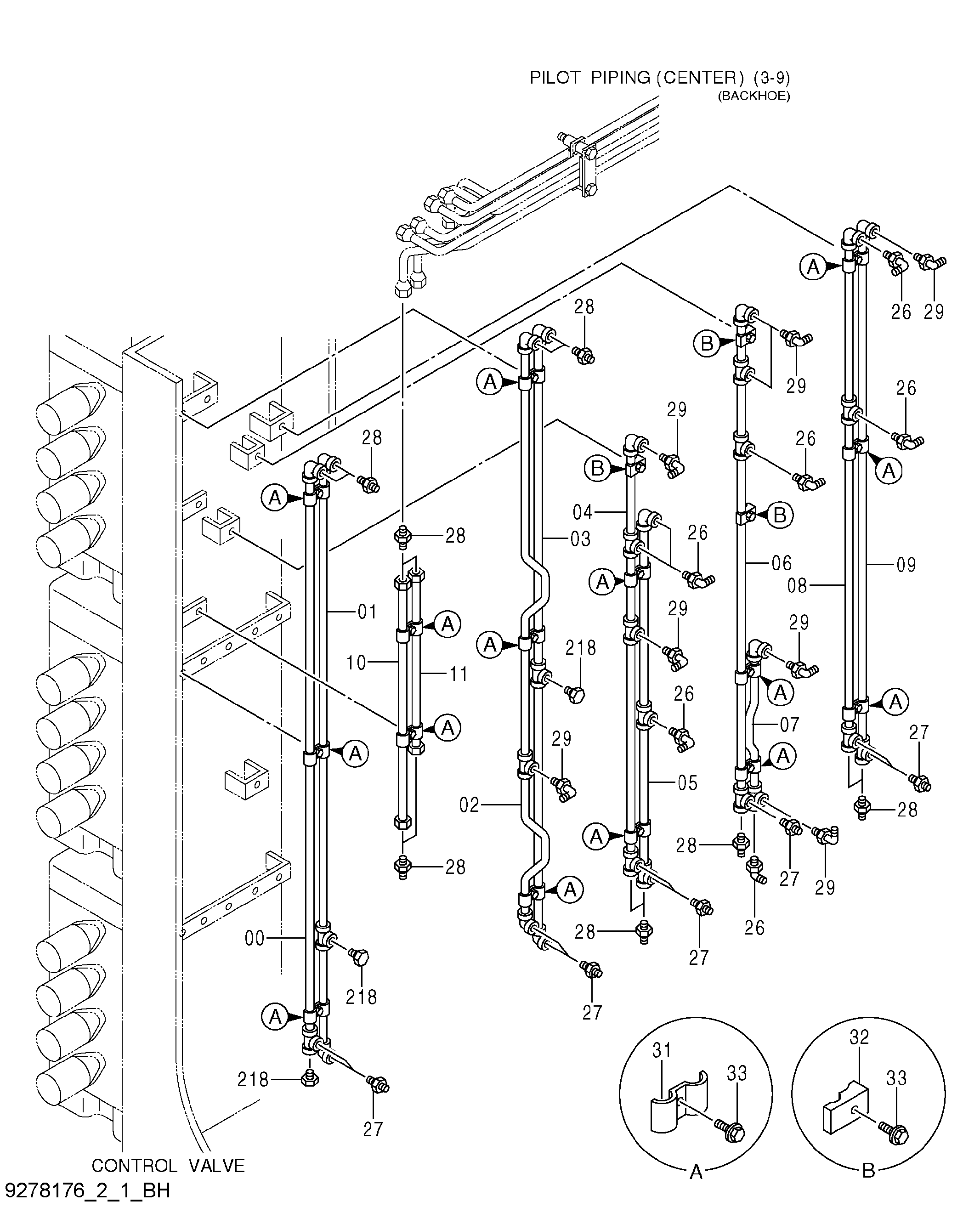 Схема Пилотные гидролинии (центральный)(3-2-1)(экскаватор) HITACHI EX5600-6BH