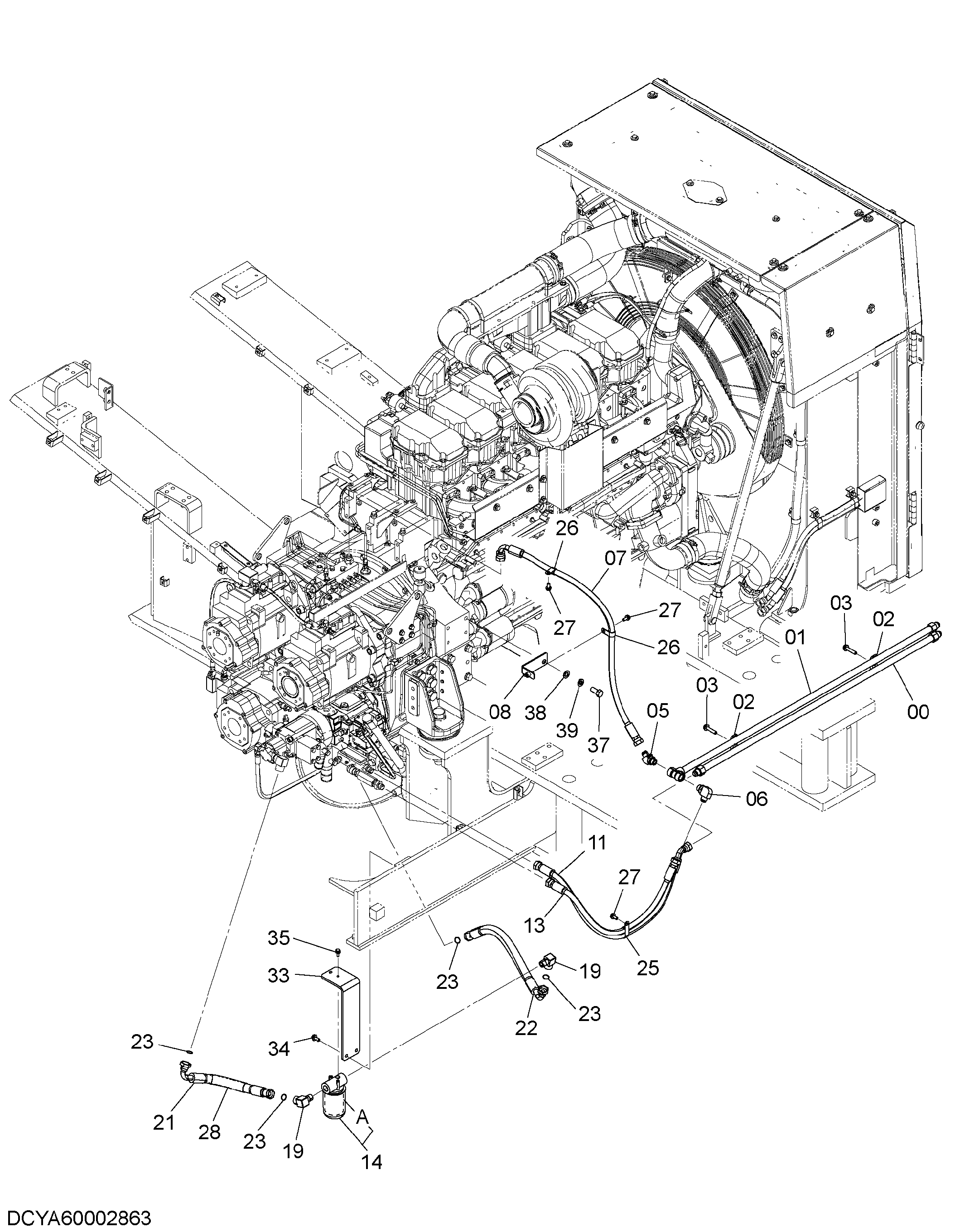 Схема Трансмиссия радиатор трубопроводы HITACHI EX1200-6