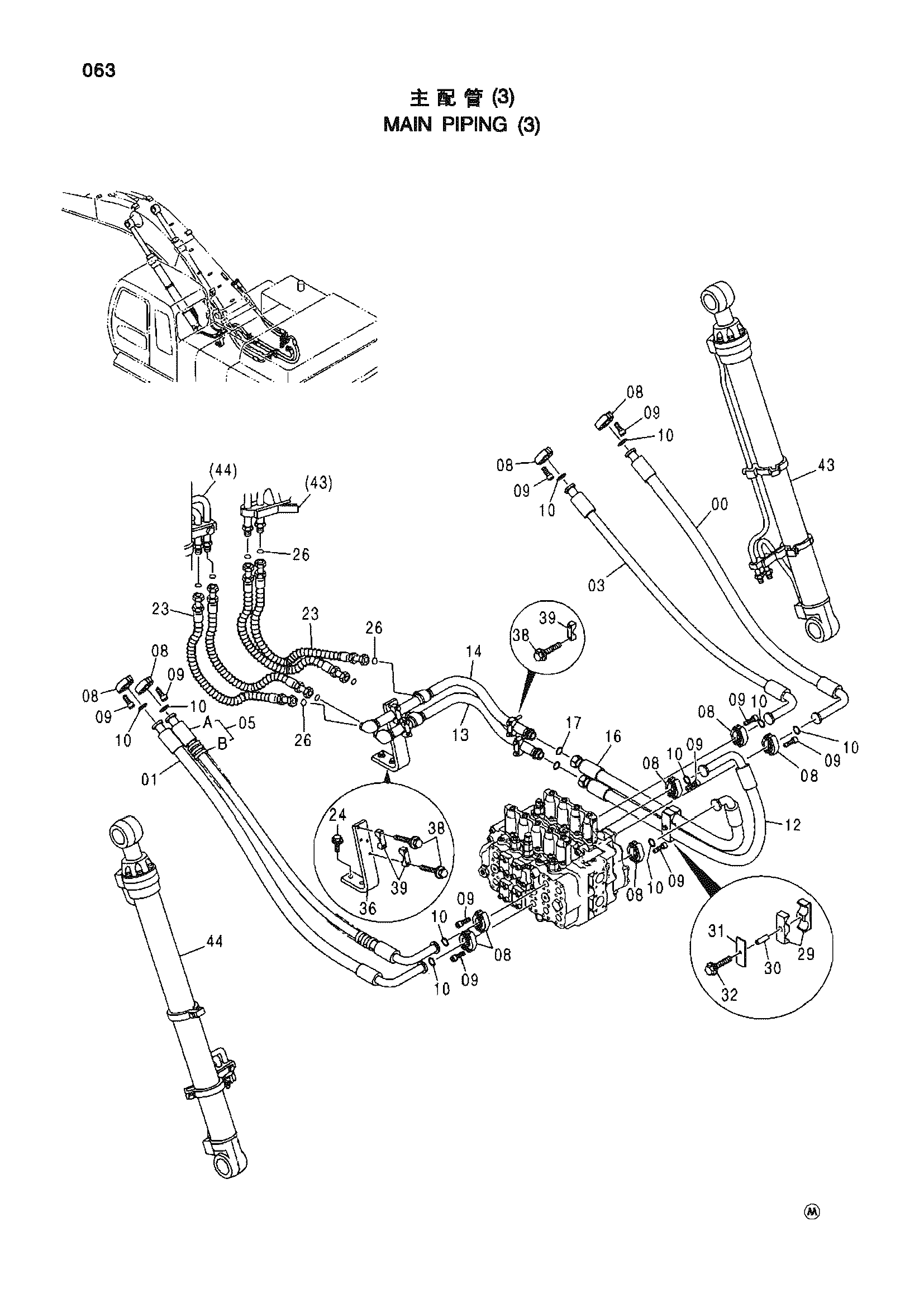 Схема Основные гидролинии (3) HITACHI ZX450H-HHE