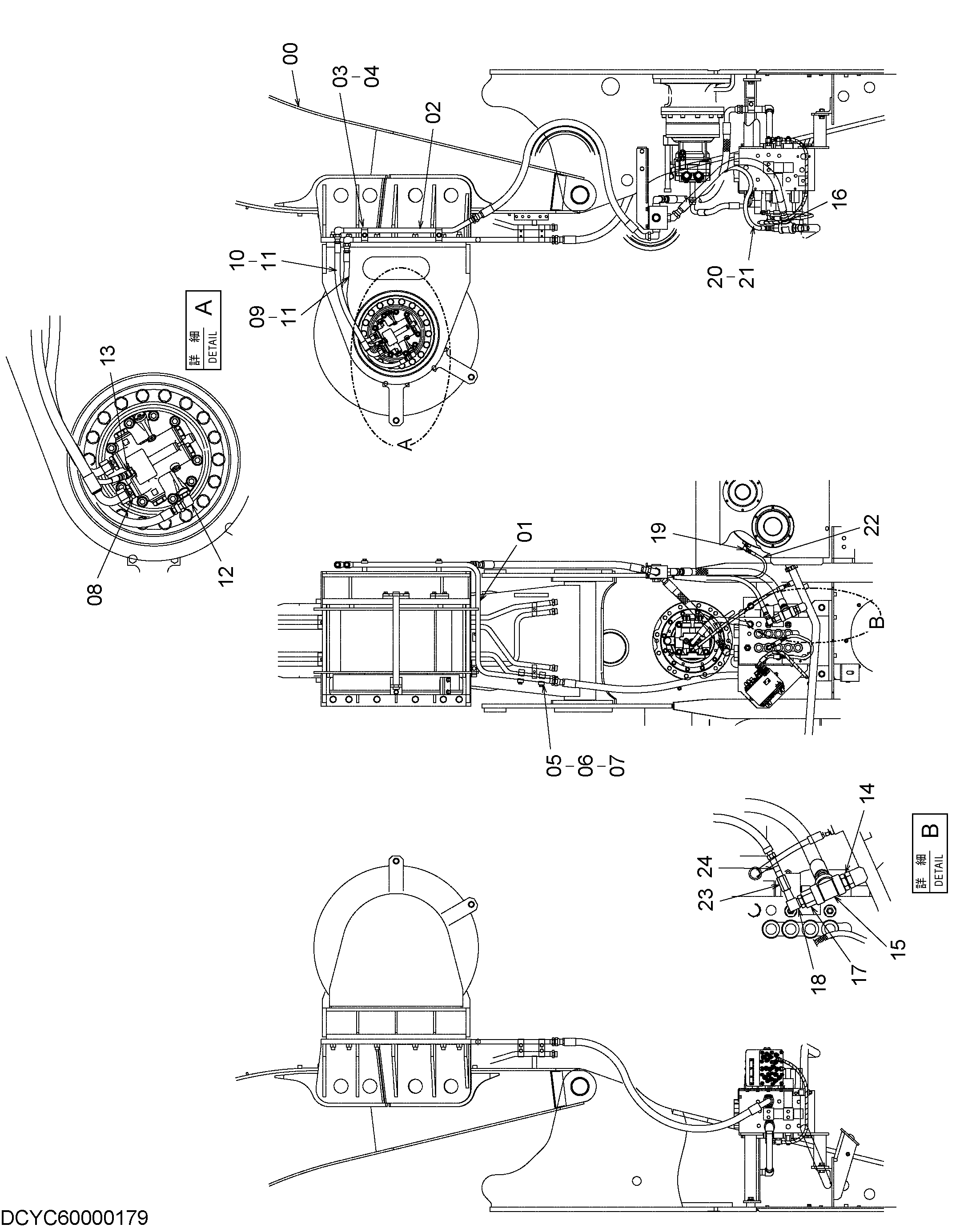 Схема Лебёдка трубопроводы HITACHI ZX200