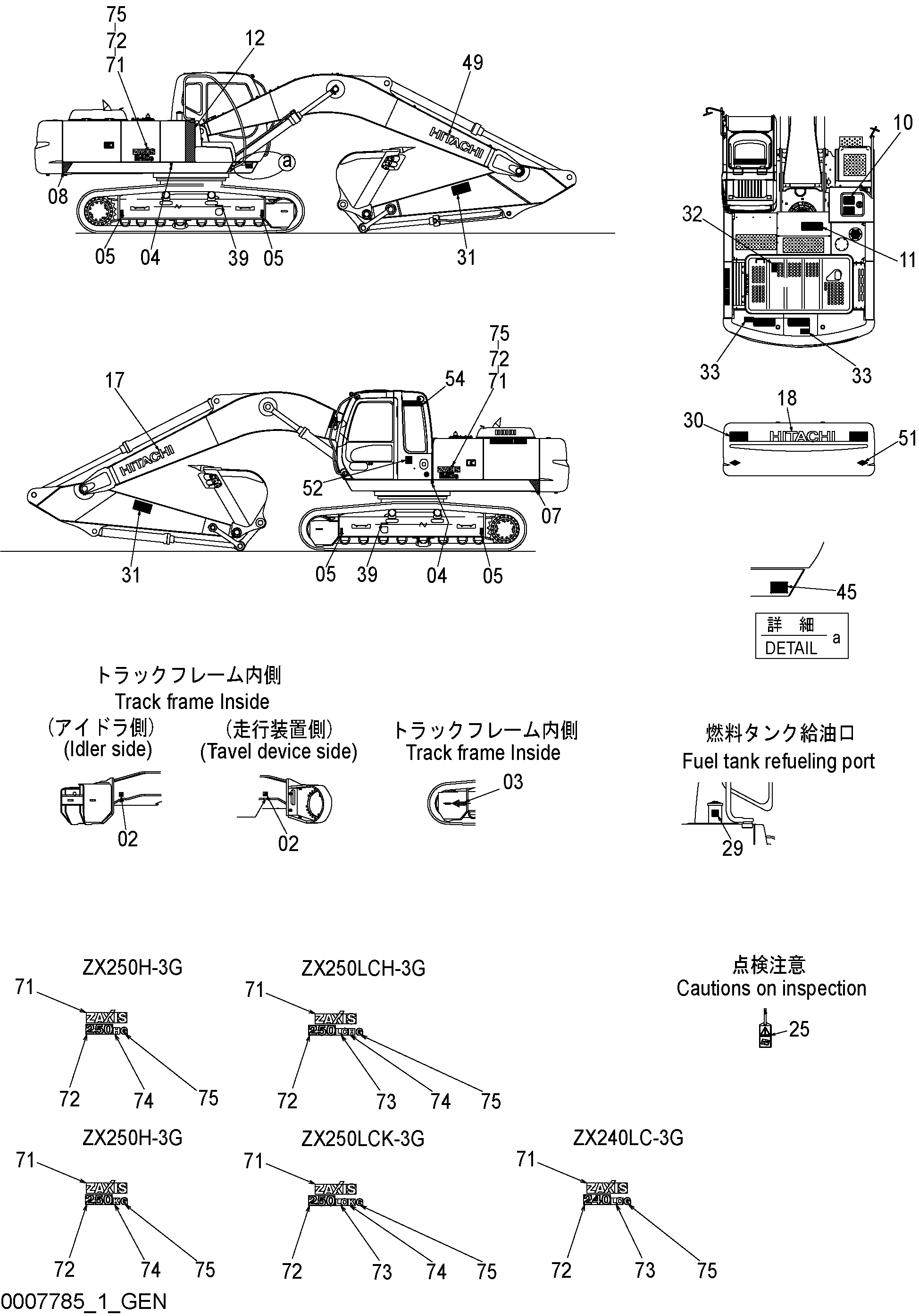 Схема Информационная табличка (общий экспортный)(1) HITACHI ZX250H-3G
