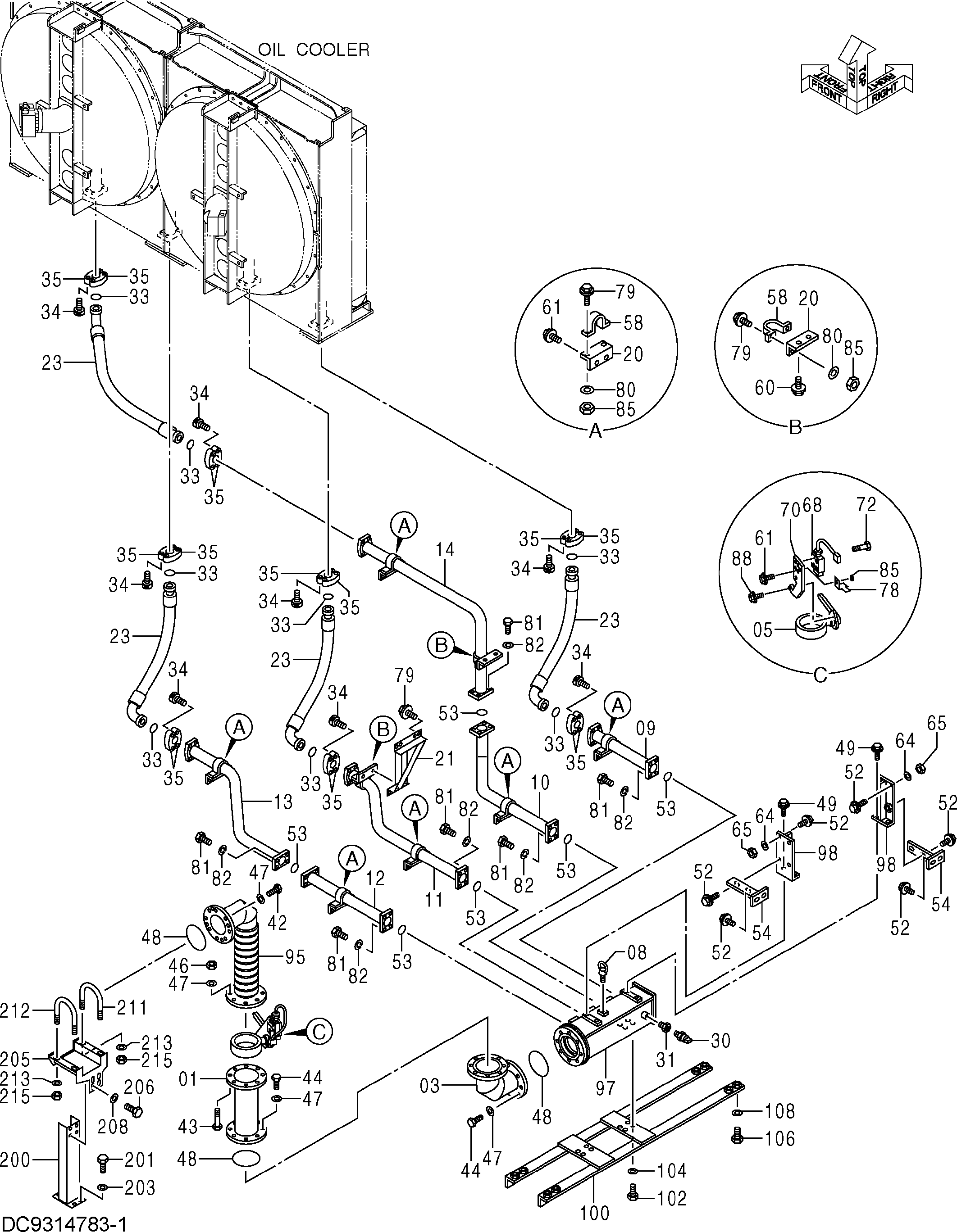Схема Обратные трубопроводы (правый)(1) HITACHI EX5600-6LD