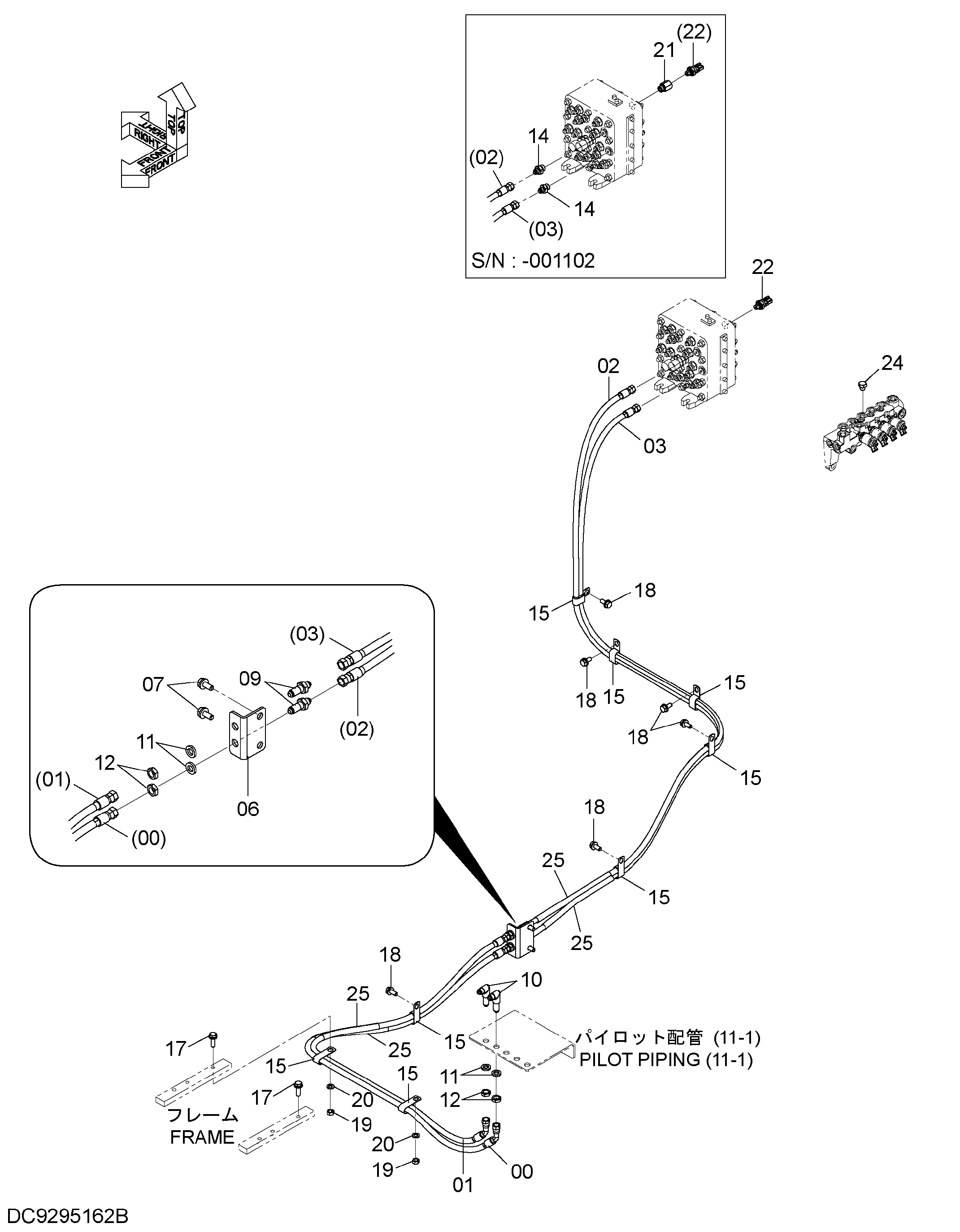 Схема Погрузчик пилотные гидролинии (основной) HITACHI EX1200-6