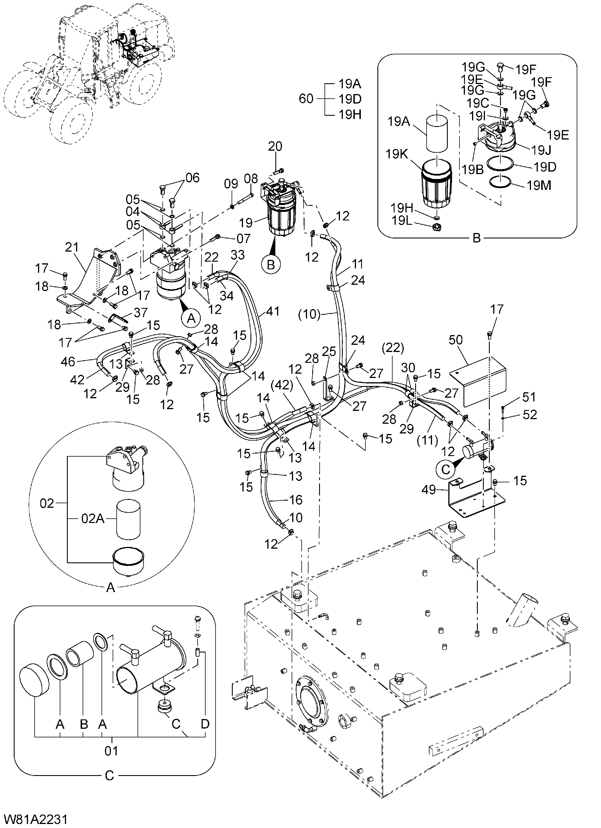 Схема Топливные трубопроводы [6CH, H3H, HCH, HEH, HSH] HITACHI ZW250-HCMF