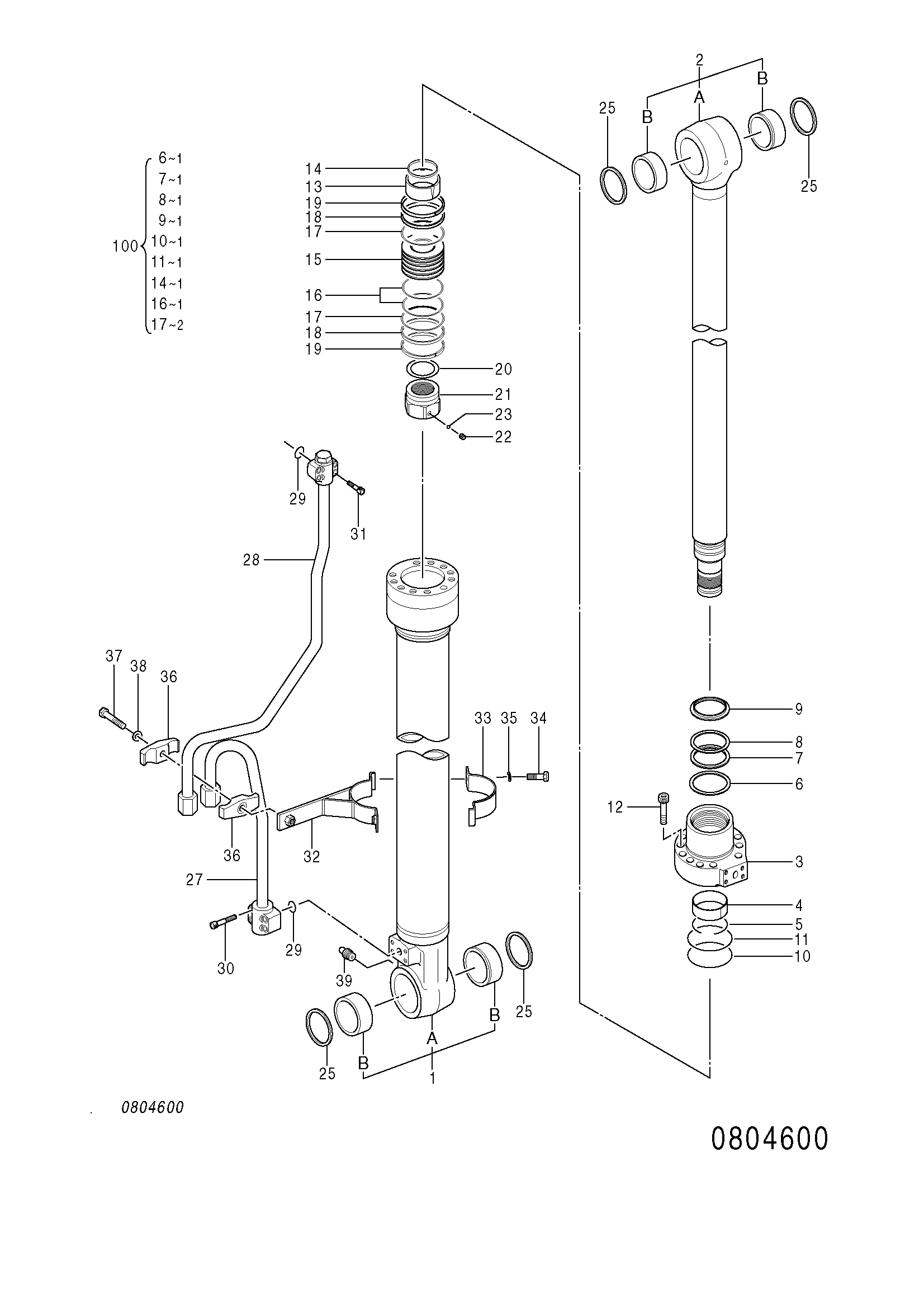 Схема Гидроцилиндр стрелы (правый) HITACHI ZX125US