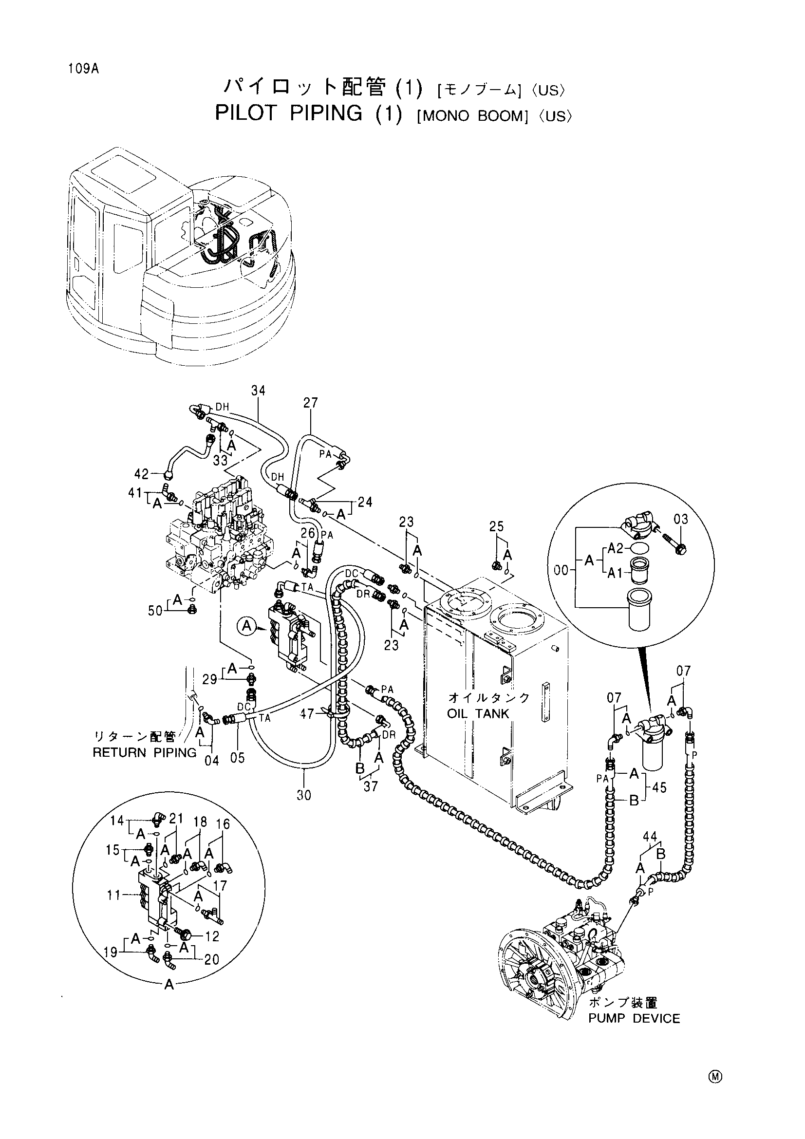 Схема Пилотный трубопроводы (1)<моноблочный стрела><US> HITACHI EX140US-5