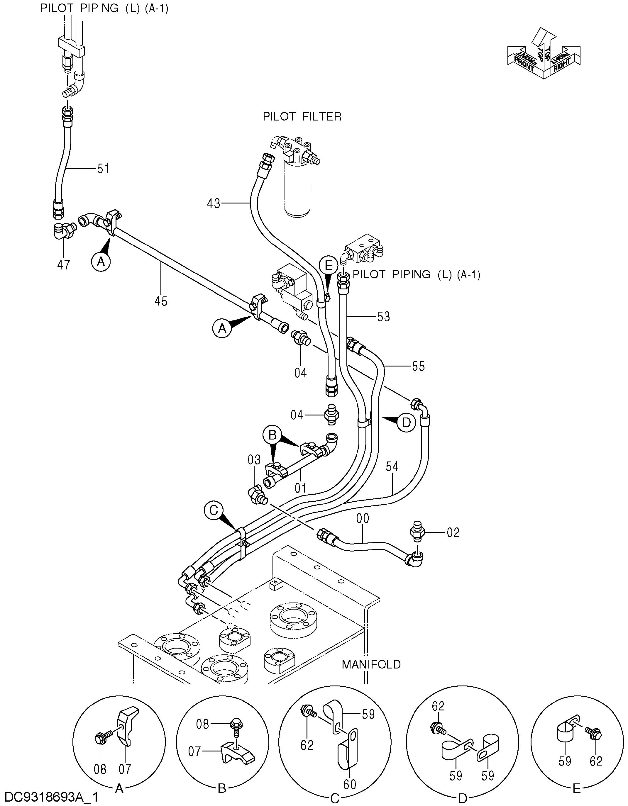 Схема Пилотные гидролинии (левый)(C-1) HITACHI EX5600-6BH