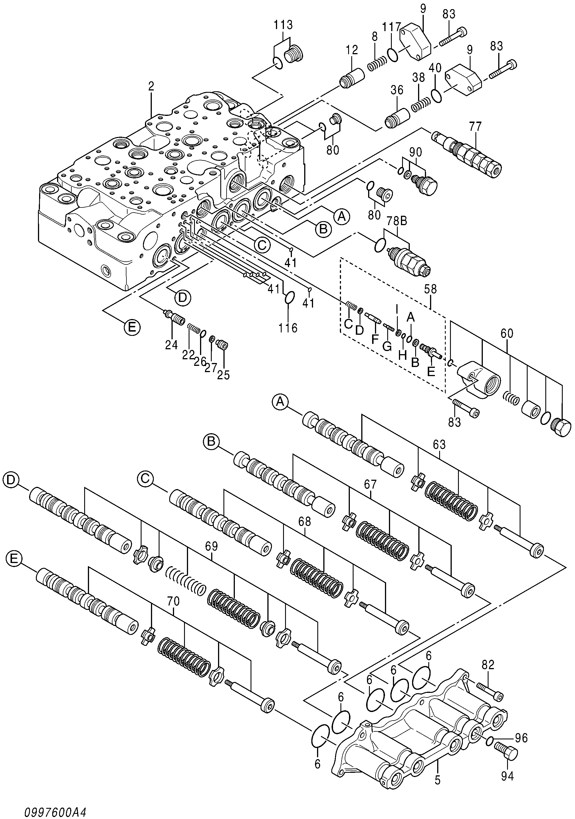 Схема Гидрораспределитель (4/5) HITACHI ZX200-3