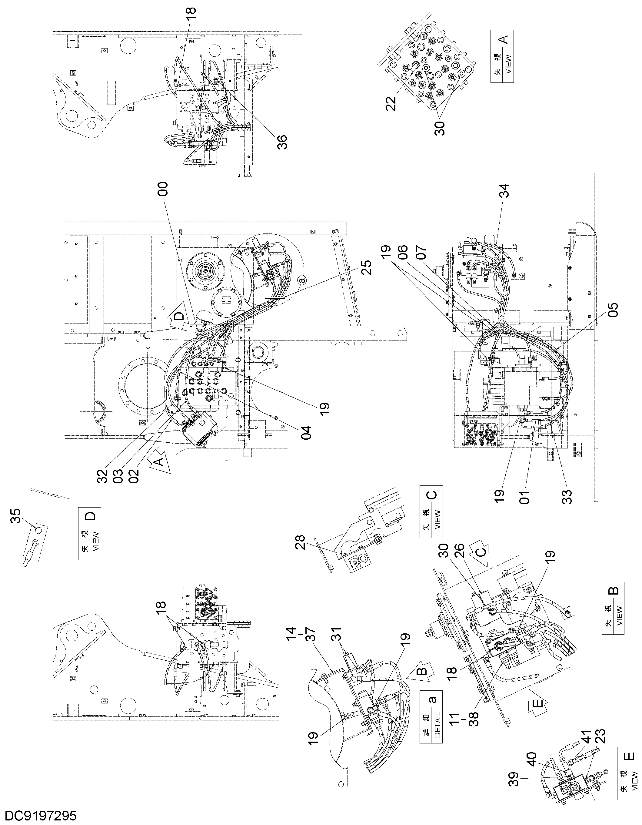 Схема Пилотные гидролинии (поток производительность селектор) HITACHI ZX130-HCME